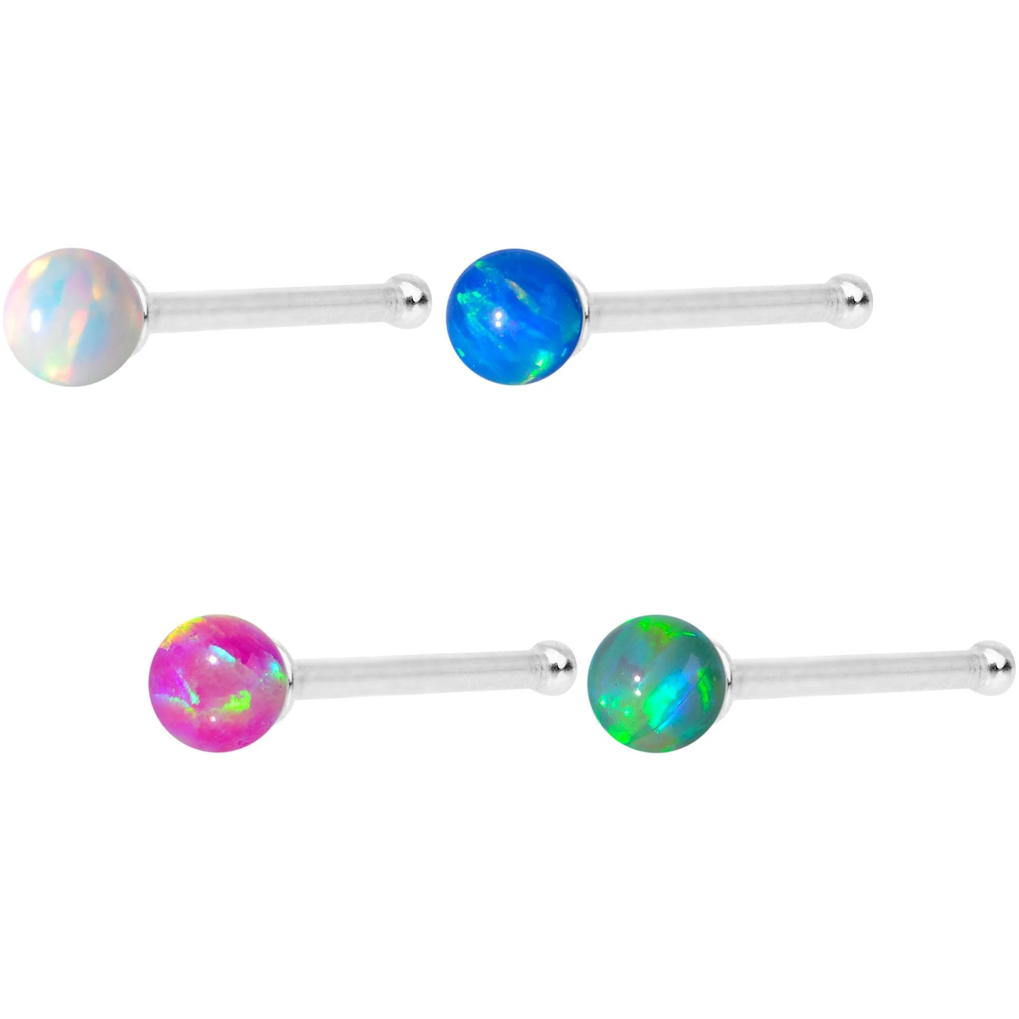 Multi Color 2.5mm Synthetic Opal Ball Nose Bone 4 Pack Set