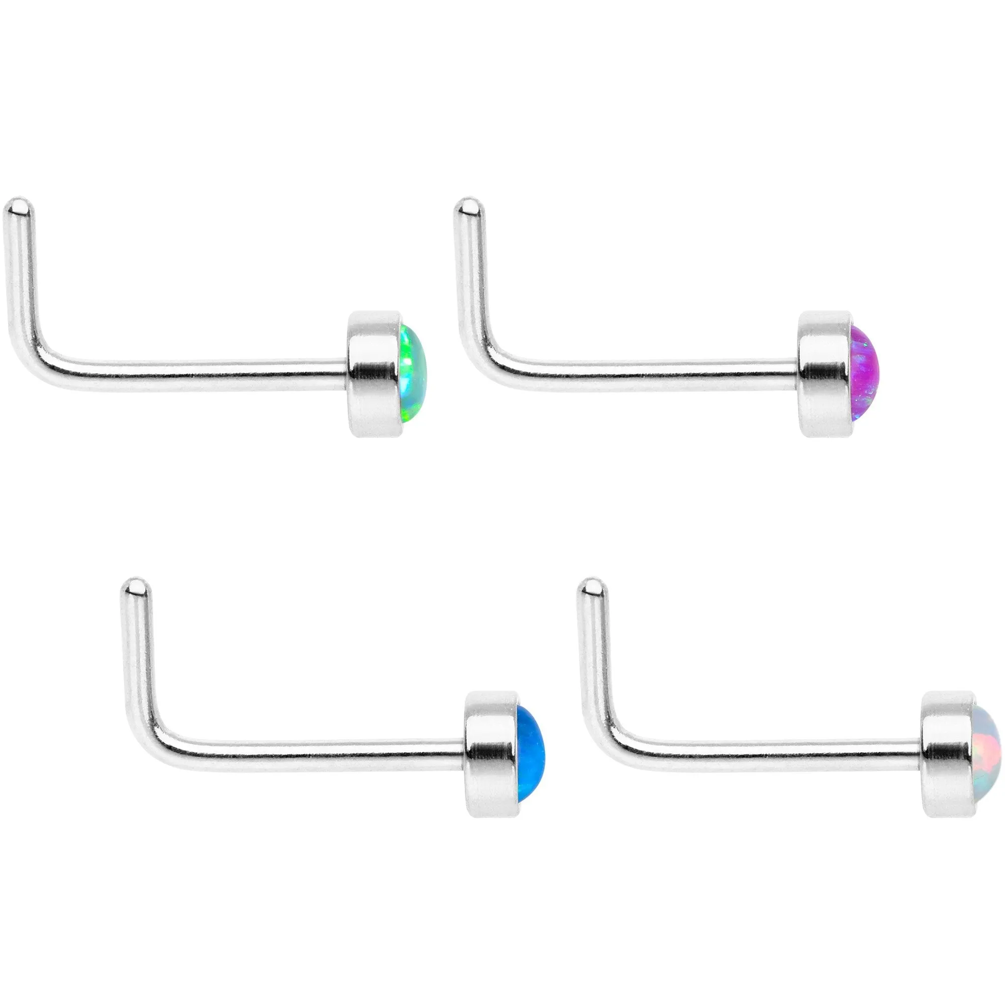 Multi Color 3mm Synthetic Opal Press Fit L Shaped Nose Ring 4 Pack Set