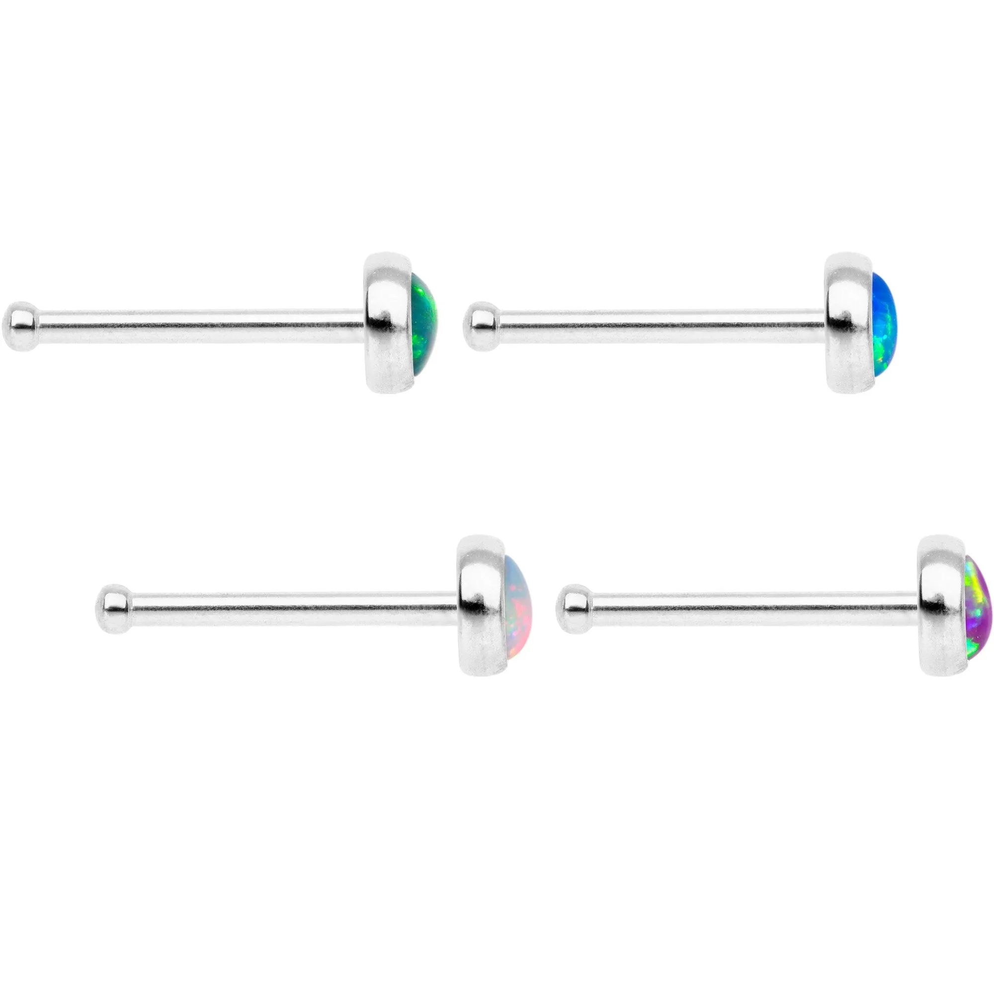 Multi Color 3mm Synthetic Opal Press Fit Nose Bone 4 Pack Set