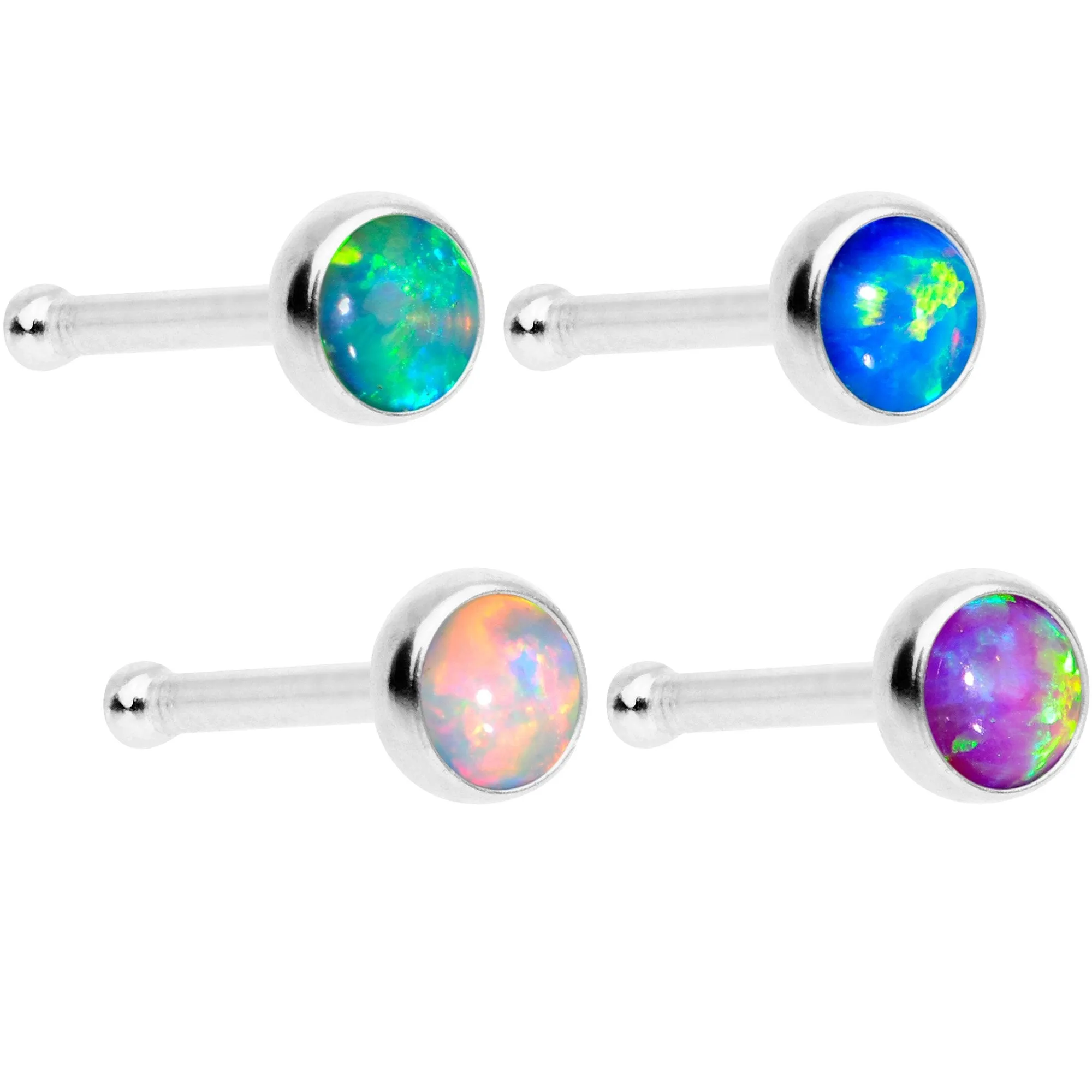 Multi Color 3mm Synthetic Opal Press Fit Nose Bone 4 Pack Set