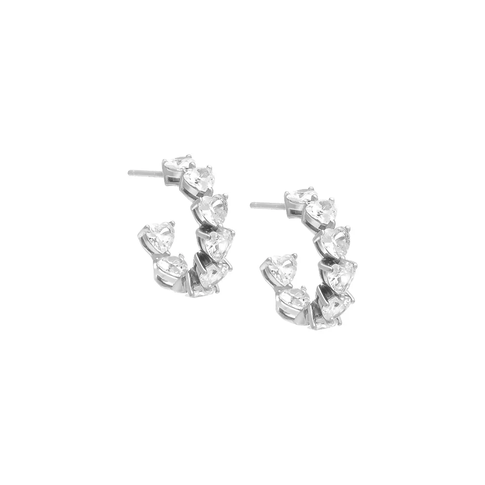 Multi CZ Heart Hoop Earring