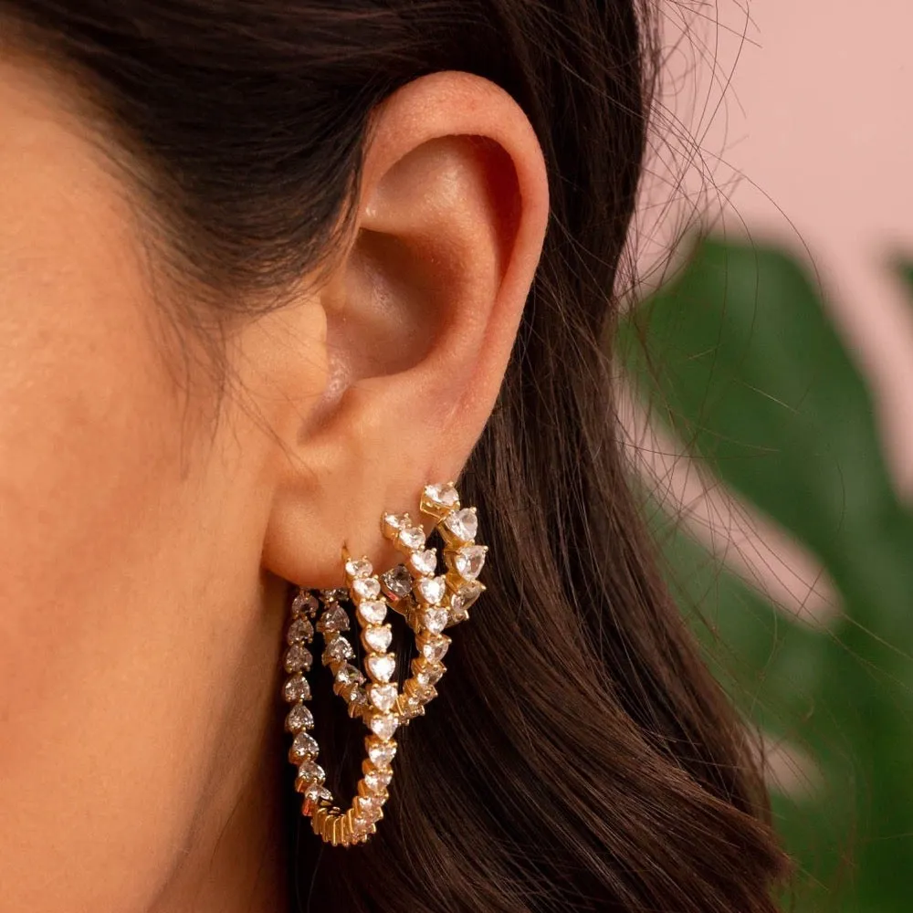 Multi CZ Heart Hoop Earring