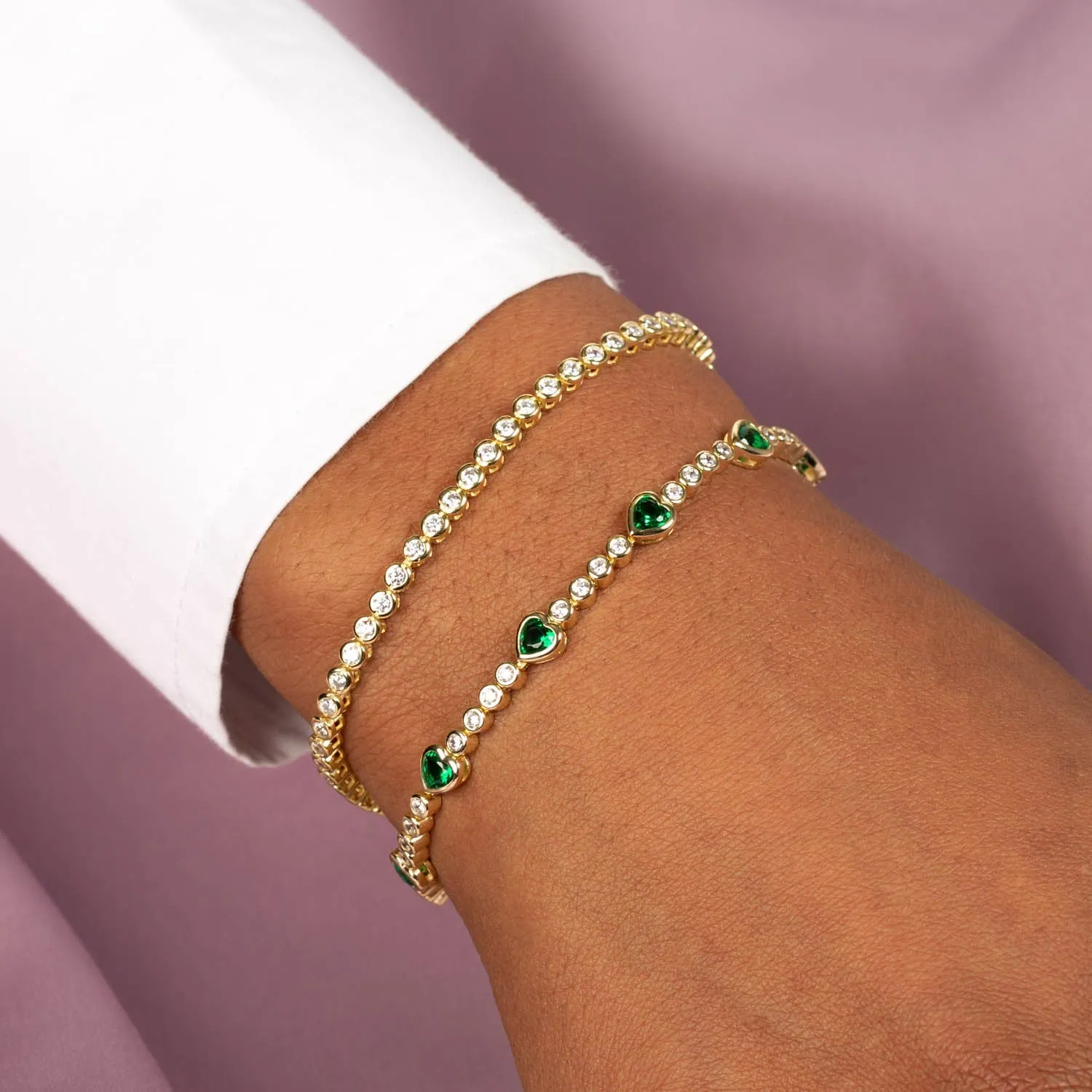 Multi CZ Heart Tennis Bracelet