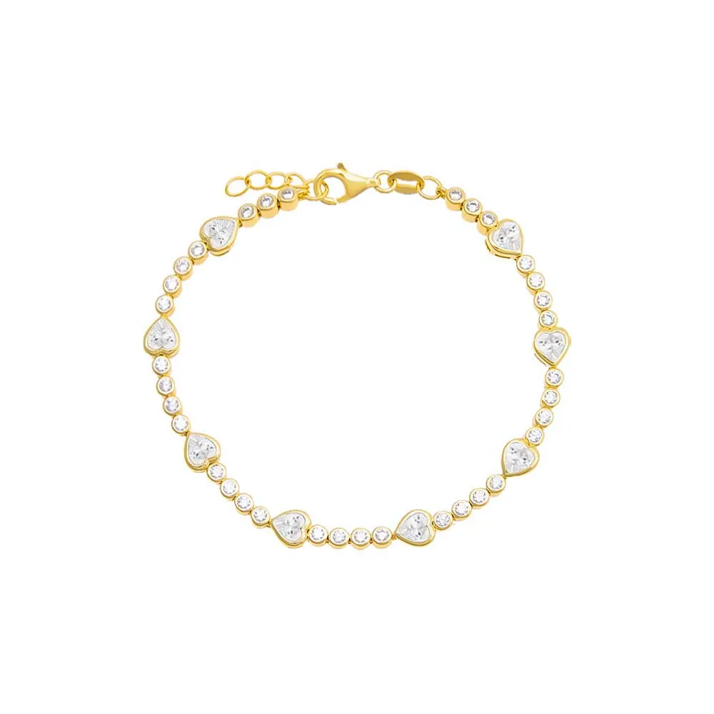 Multi CZ Heart Tennis Bracelet