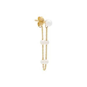 Multi Pearl Chain Front Back Stud Earring 14K