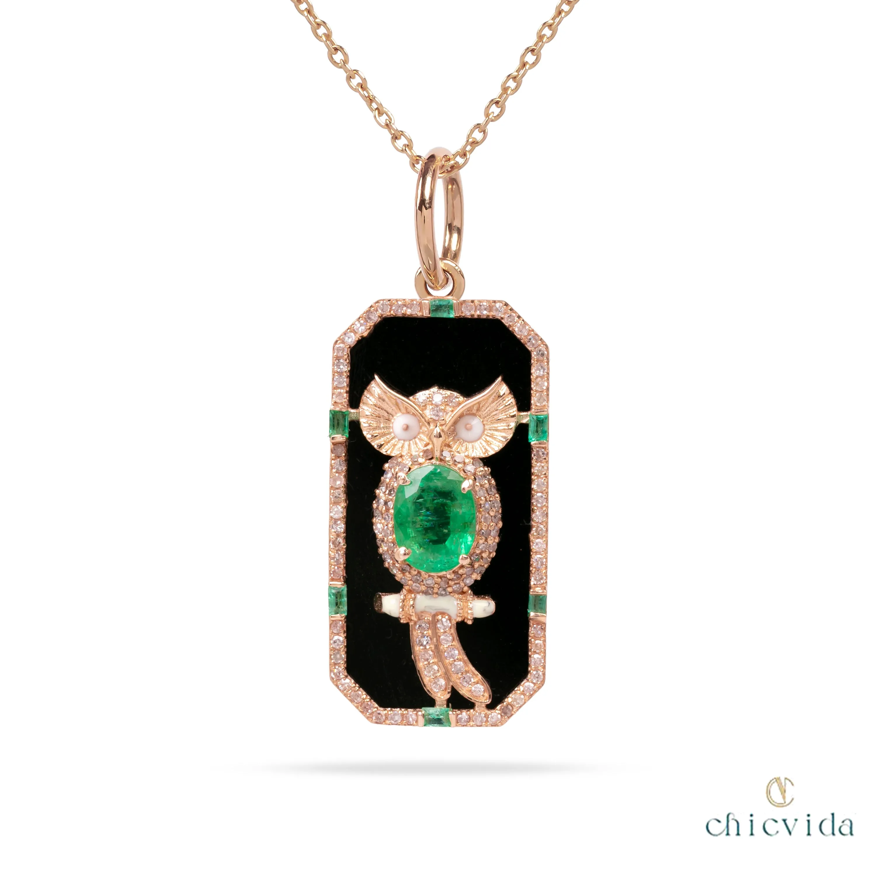 Multi Stone Owl Pendant Necklace