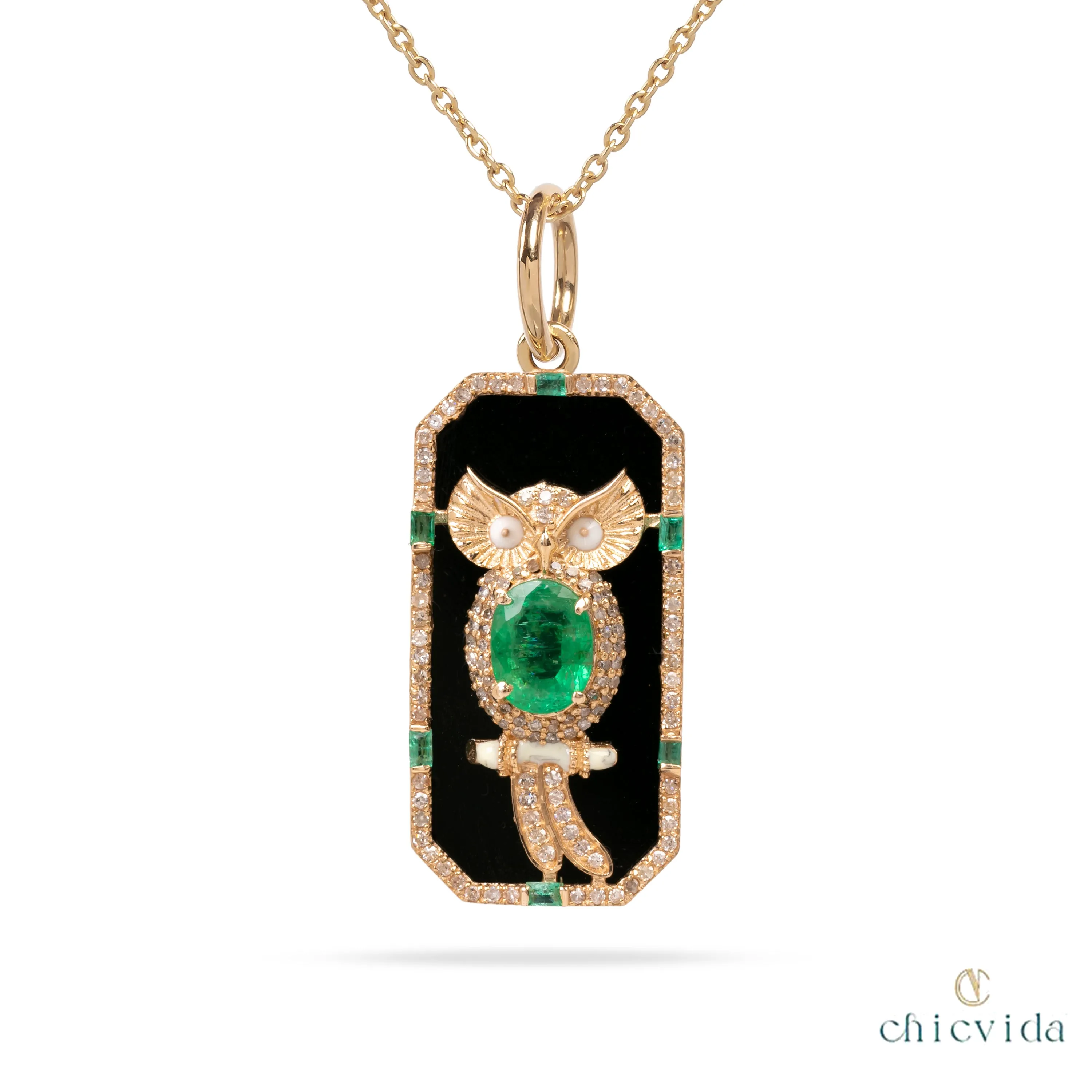 Multi Stone Owl Pendant Necklace