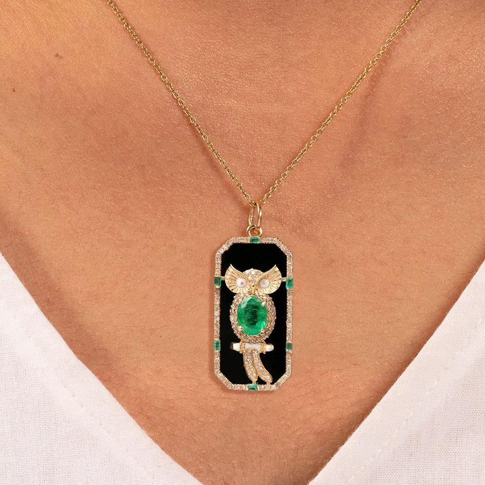 Multi Stone Owl Pendant Necklace