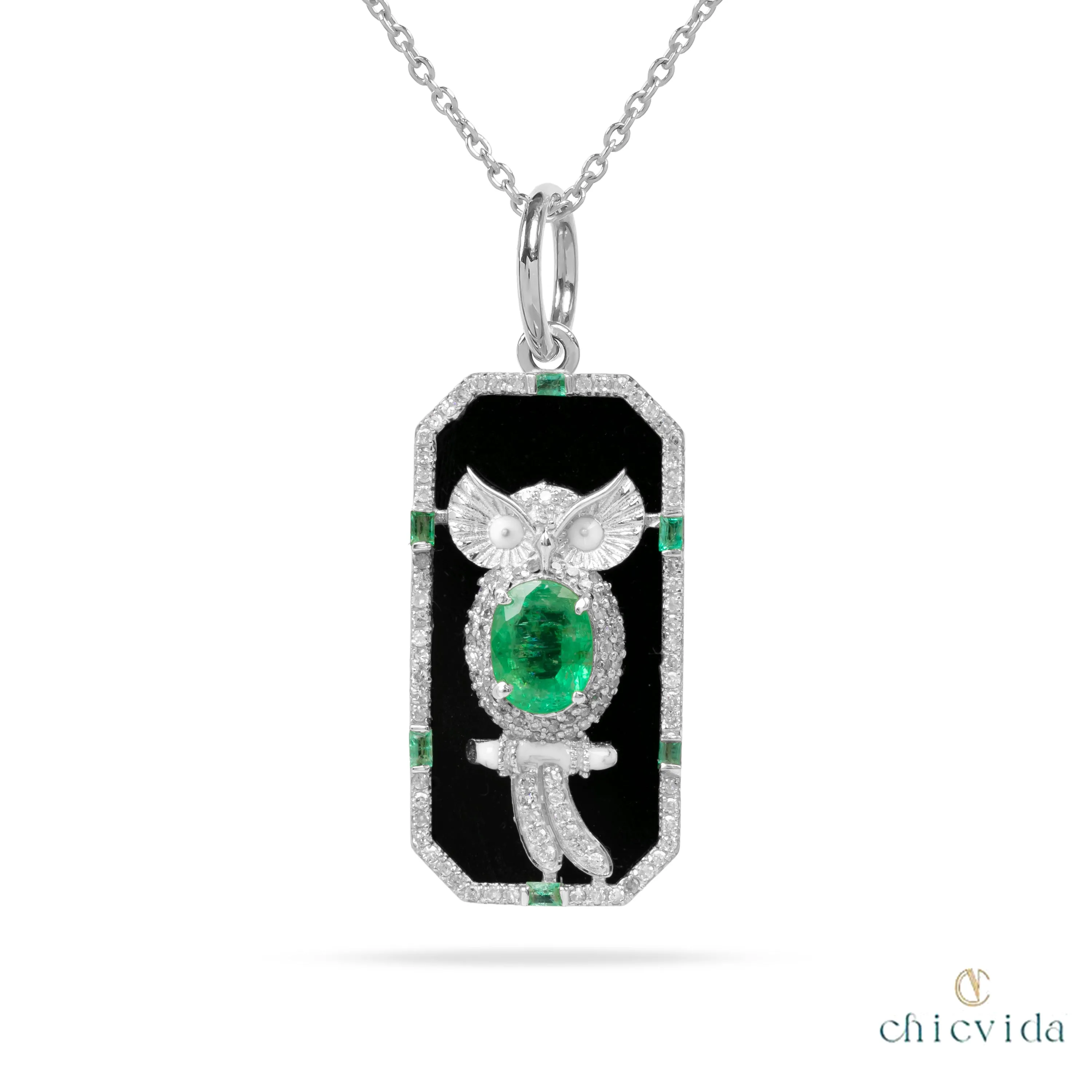 Multi Stone Owl Pendant Necklace