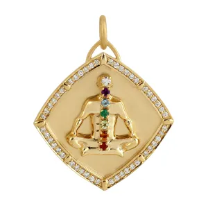 Multiple Gemstone Seven Chakra Padma Sana Yoga Pendant In 14k Yellow Gold For Everyone