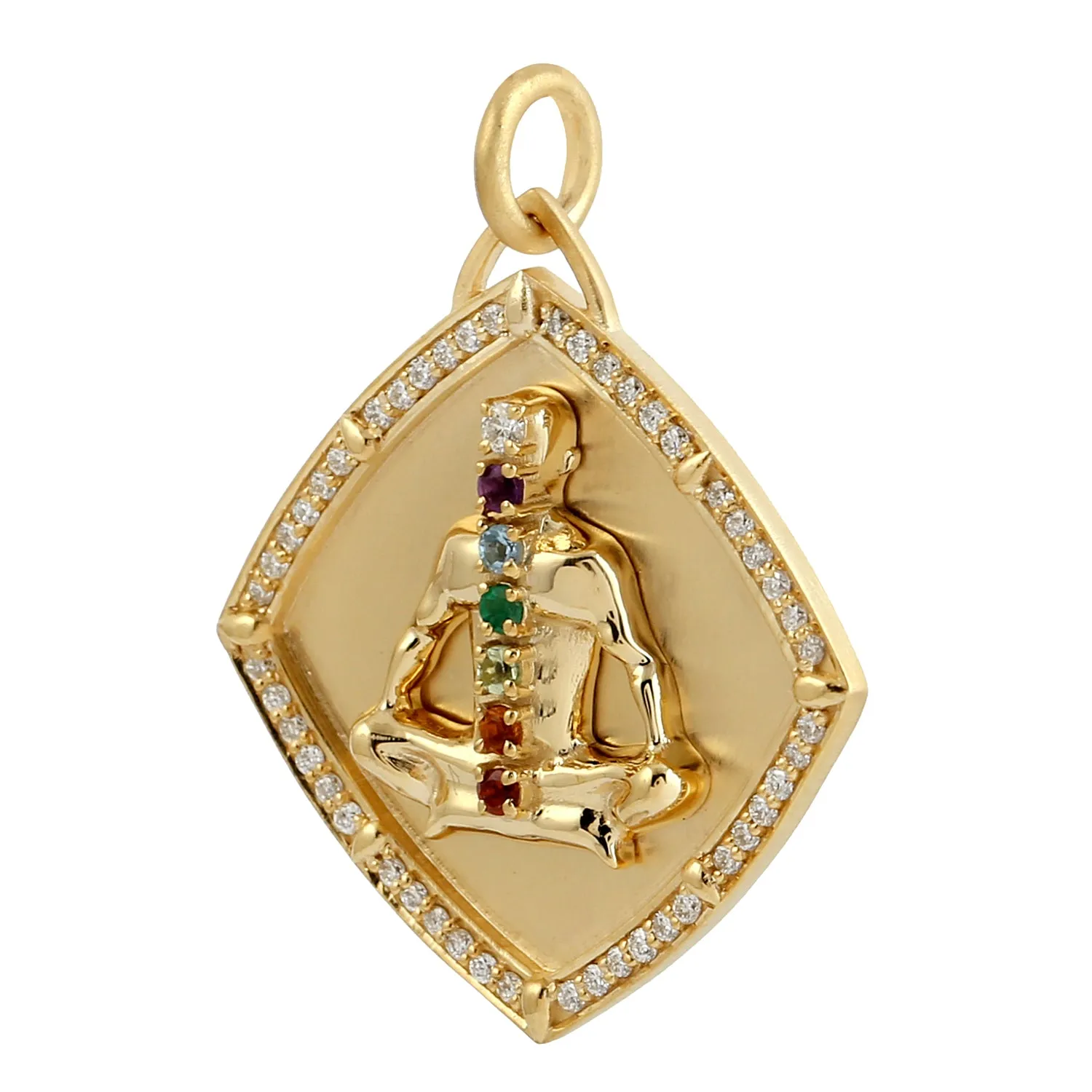 Multiple Gemstone Seven Chakra Padma Sana Yoga Pendant In 14k Yellow Gold For Everyone