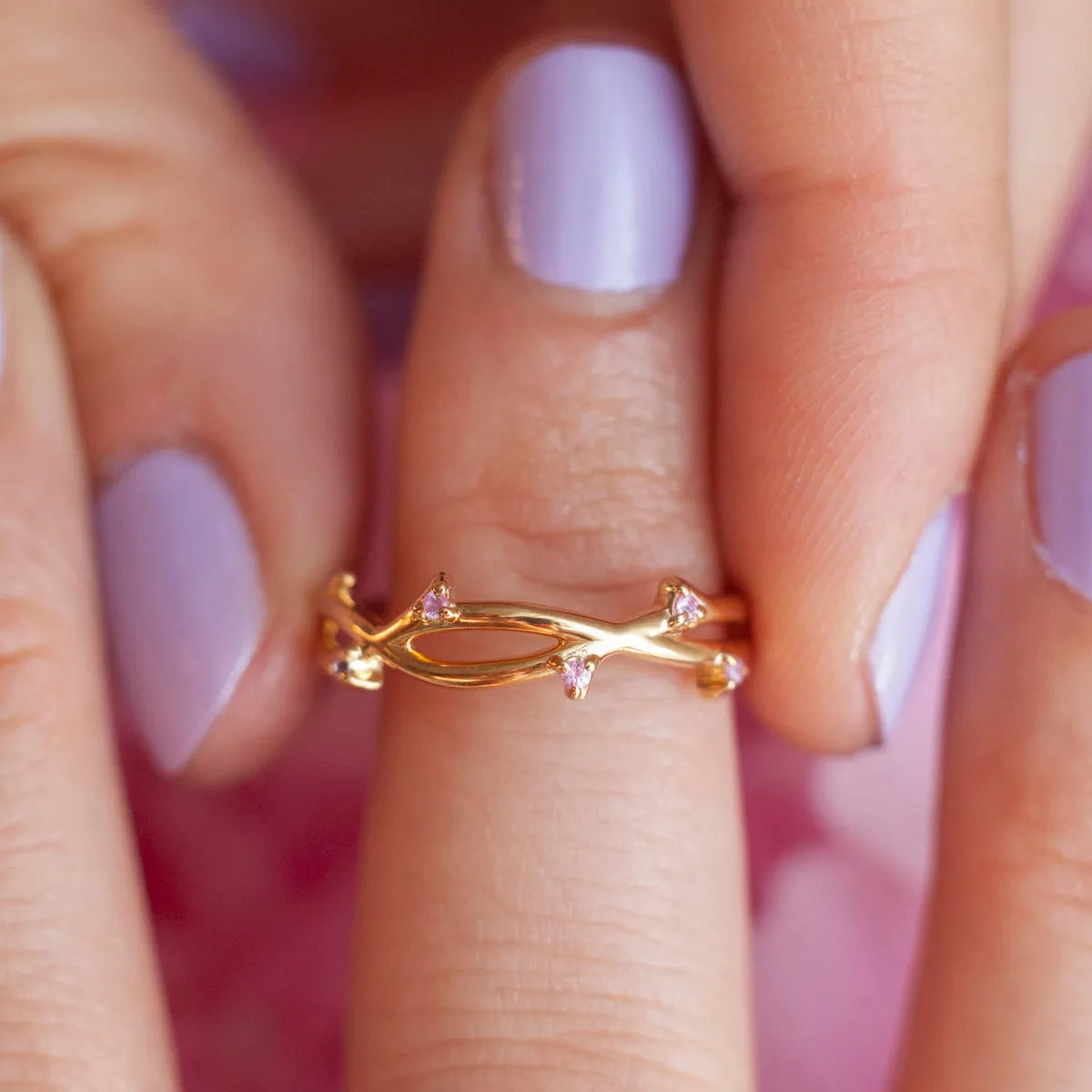 Naia Branch Twig Band with Pink Tourmaline
