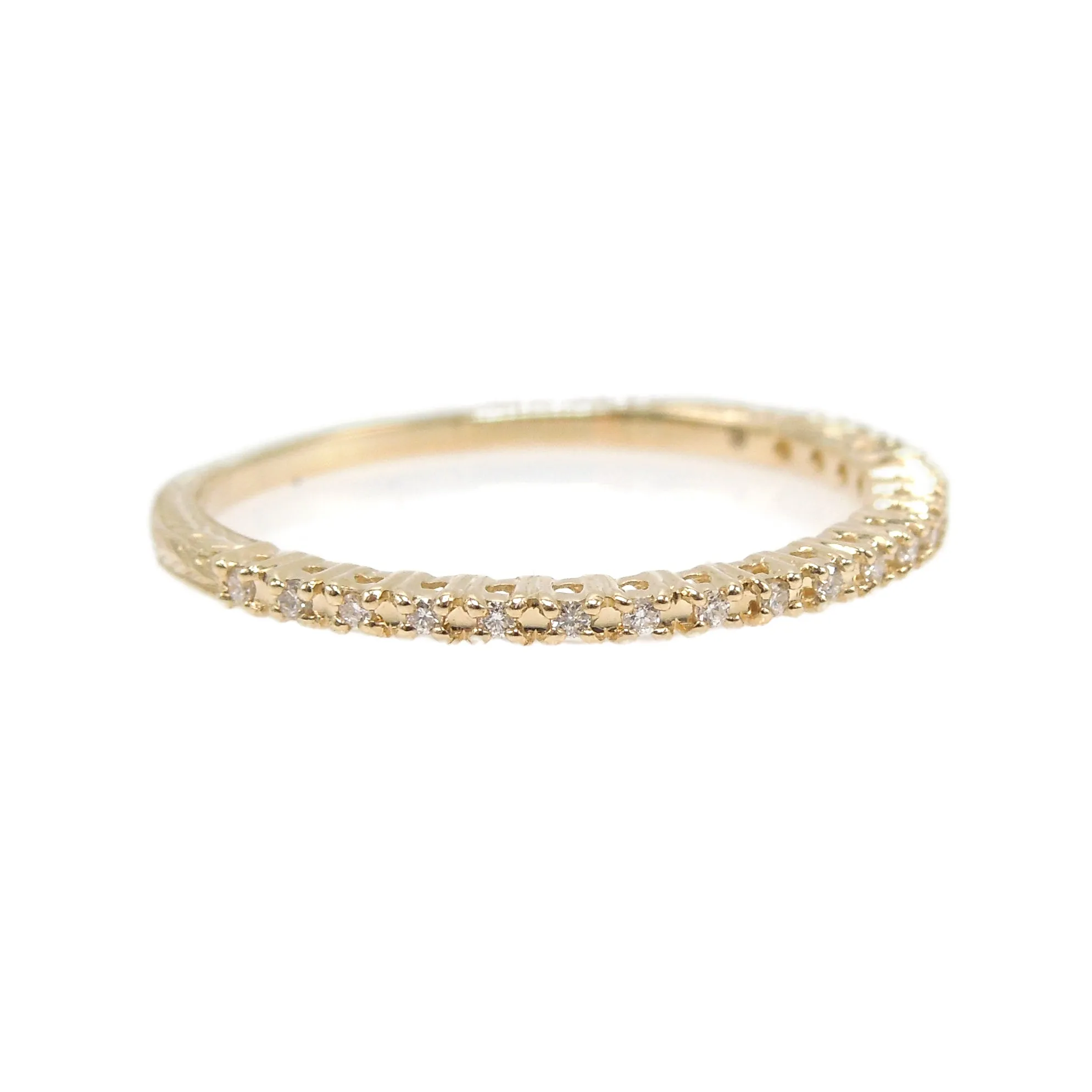 Narrow 14K Yellow Gold and Diamond Band - Perfect for Stacking