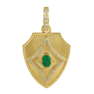 Natural Emerald Diamond Ancient Look Charm In Solid Gold