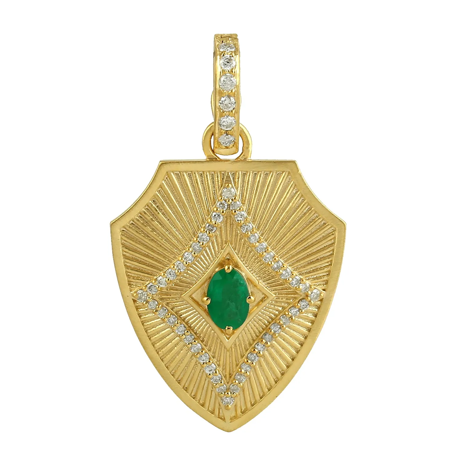 Natural Emerald Diamond Ancient Look Charm In Solid Gold