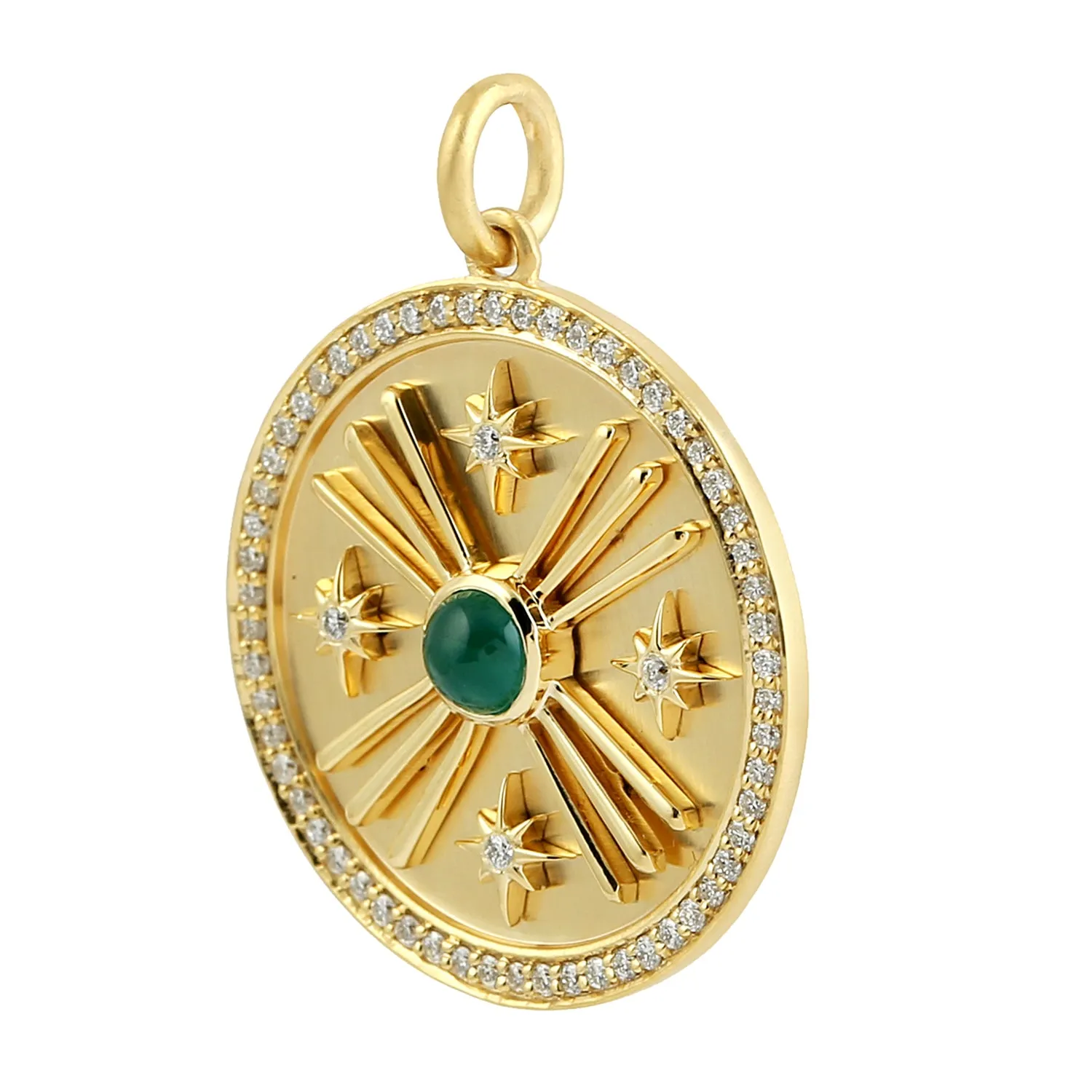 Natural Emerald Diamond Round Pendant In 14k Yellow Gold