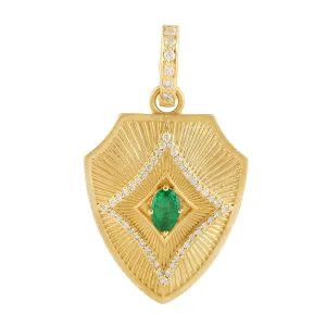 Natural Emerald Pave Diamond Handmade Pendant In 14k Yellow Gold