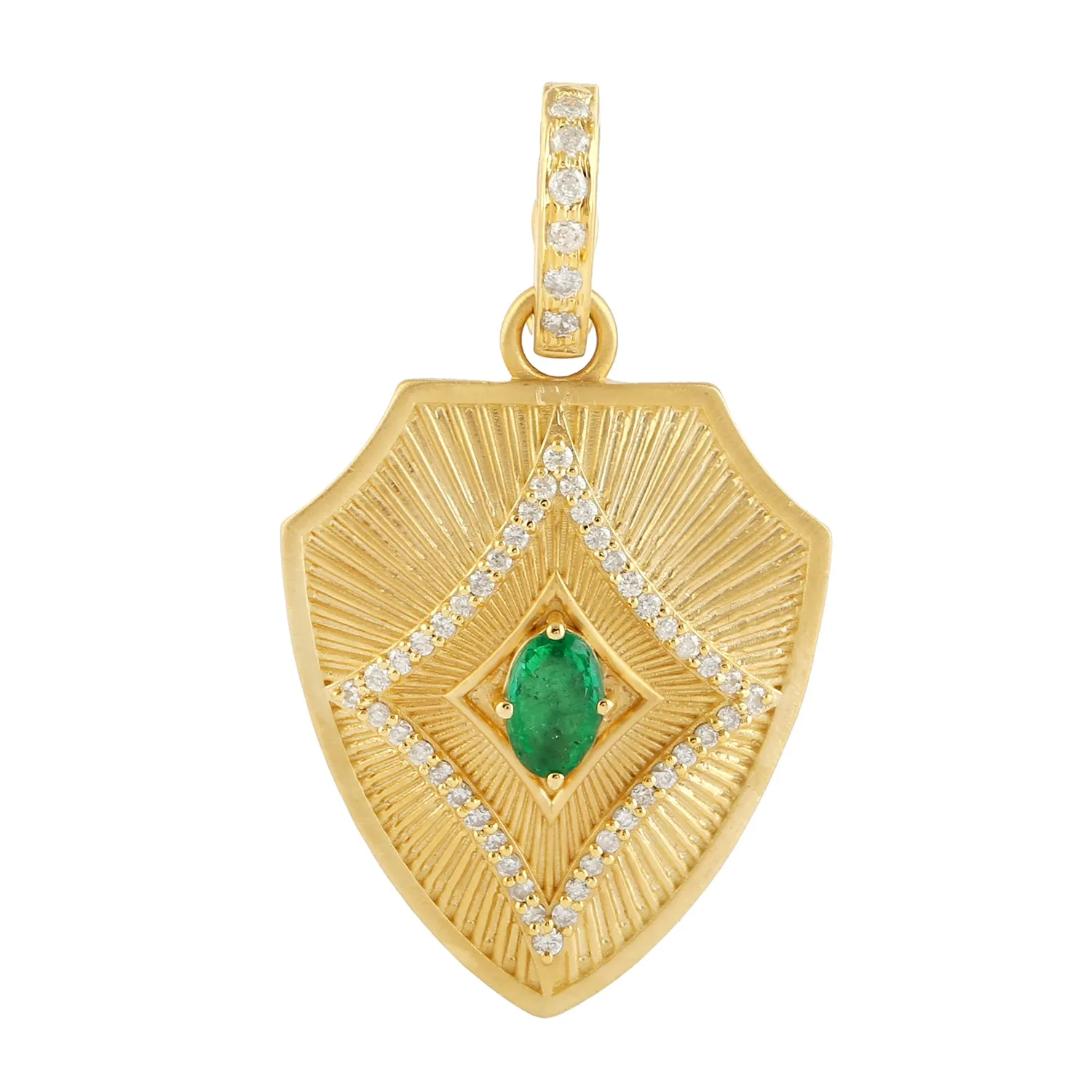Natural Emerald Pave Diamond Handmade Pendant In 14k Yellow Gold