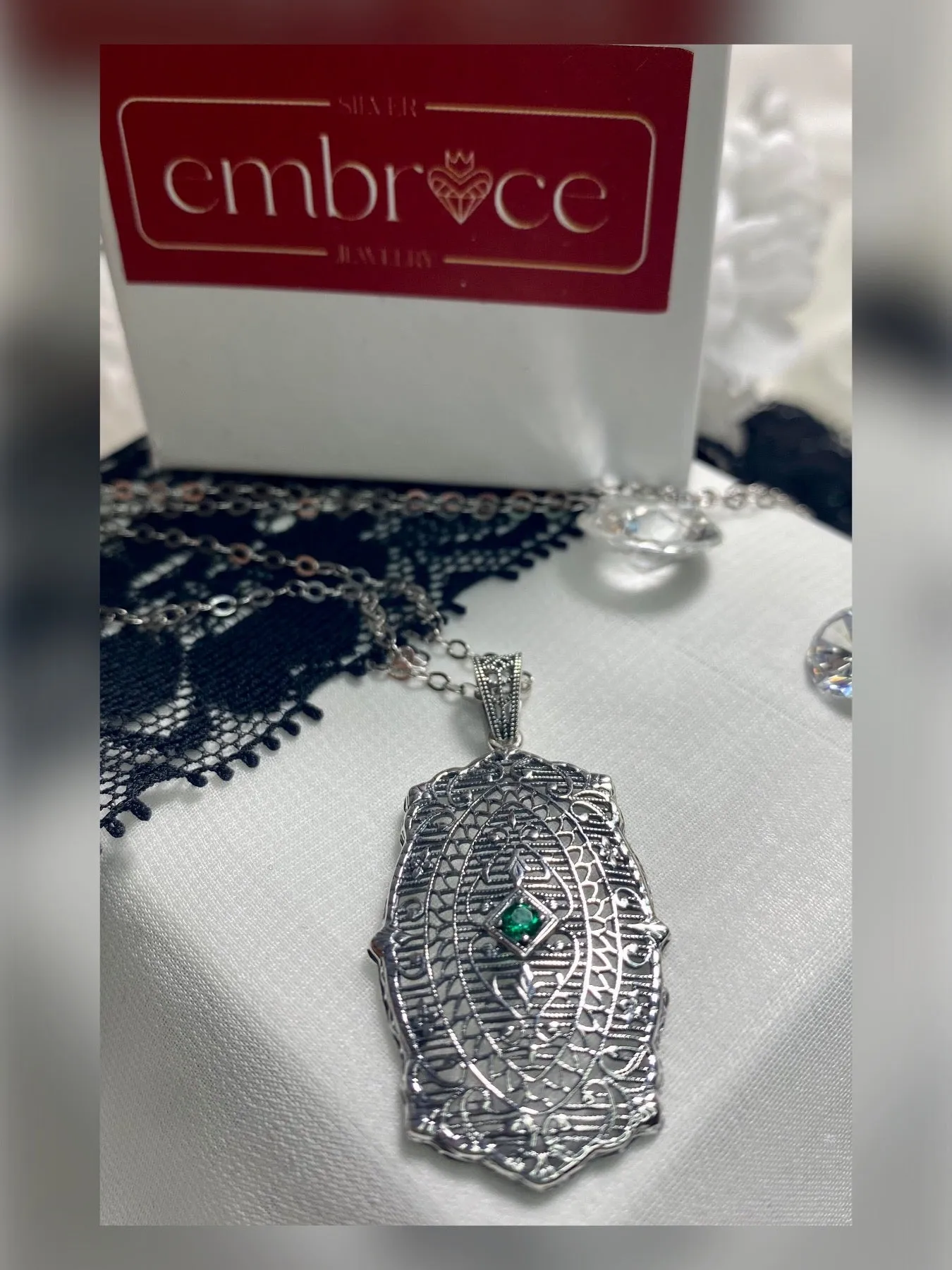 Natural Emerald Pendant with optional Earrings, Rococo Inspired Vintage Revival Jewelry #S358