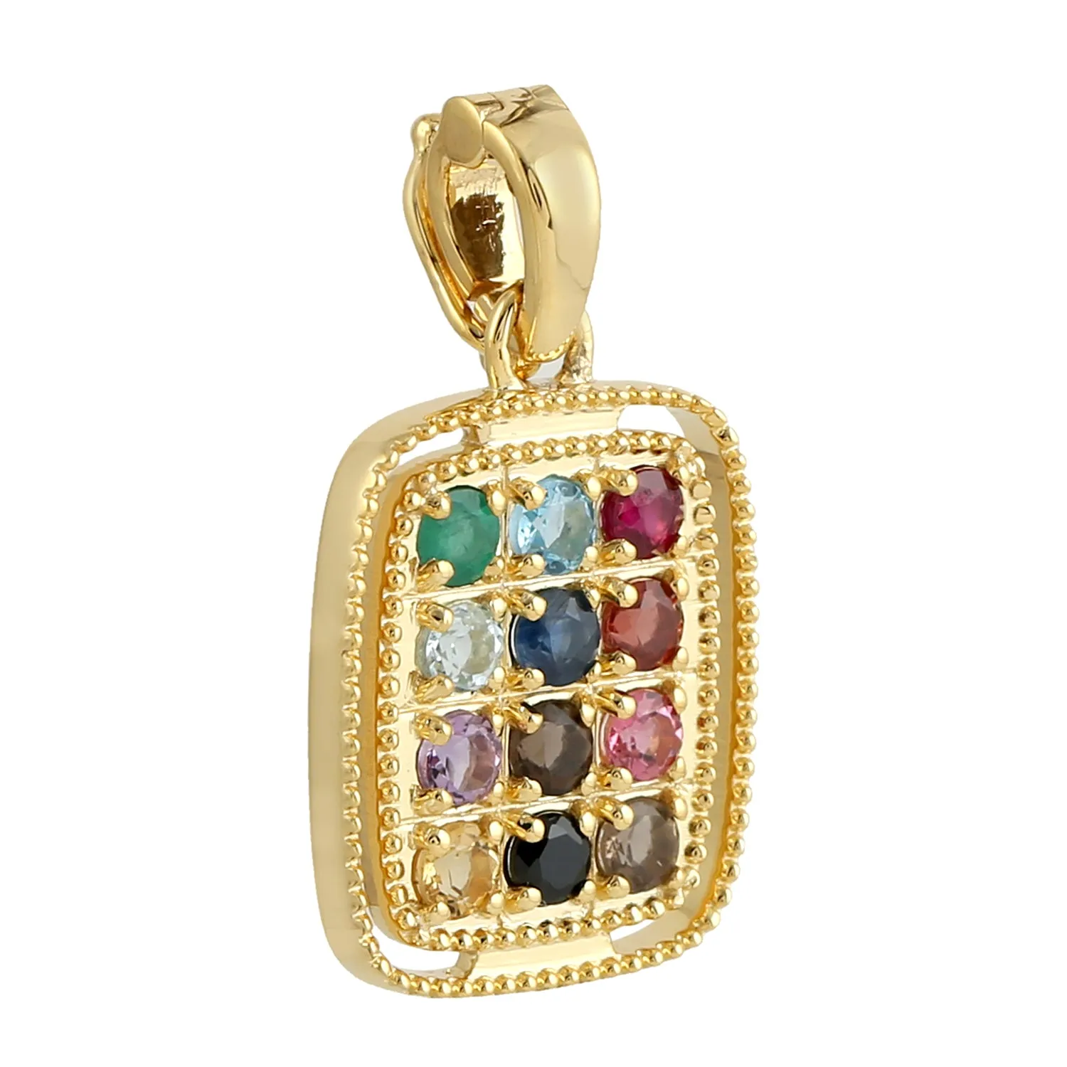 Natural Multiple Gemstone 14k Yellow Gold Designer Pendant For Gift