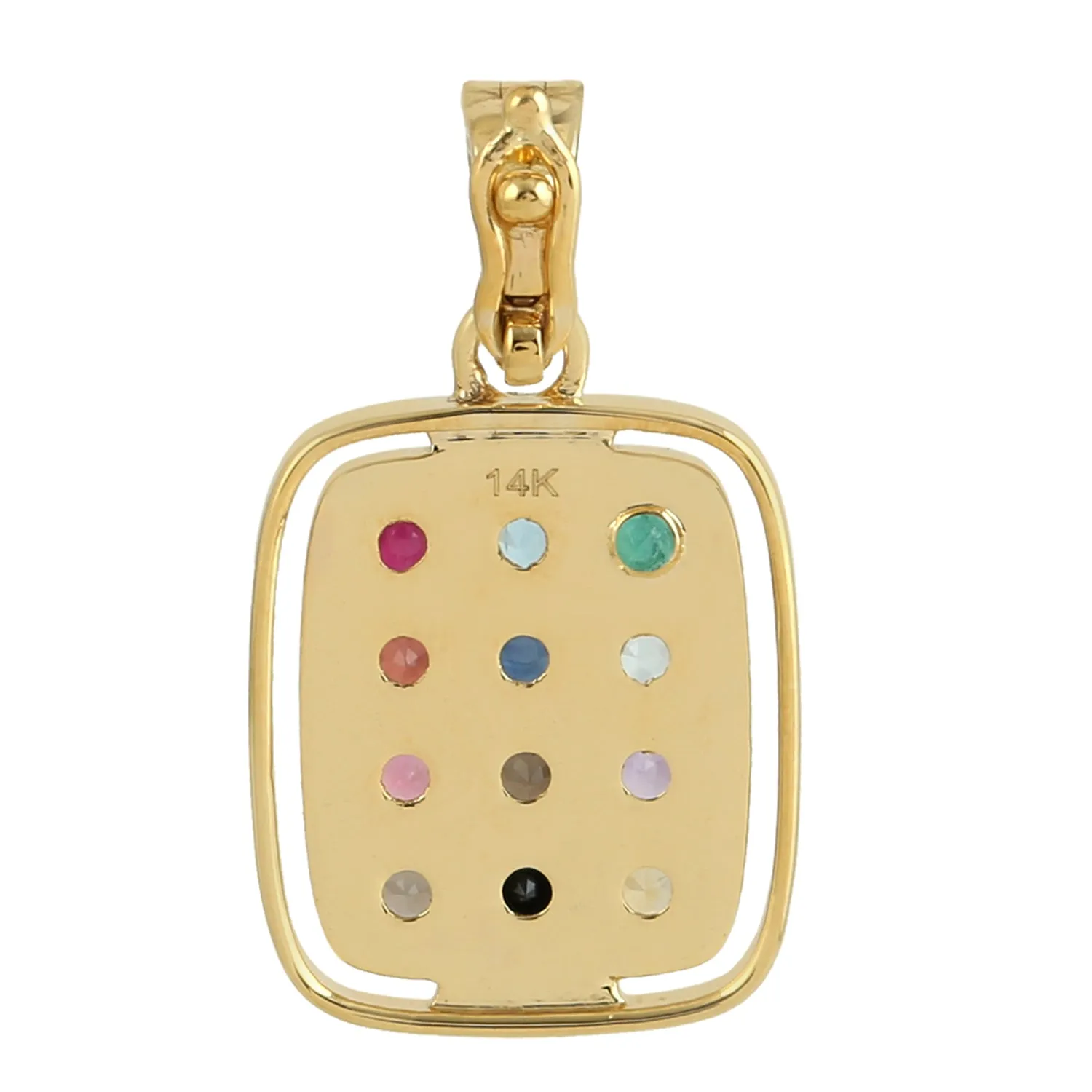 Natural Multiple Gemstone 14k Yellow Gold Designer Pendant For Gift