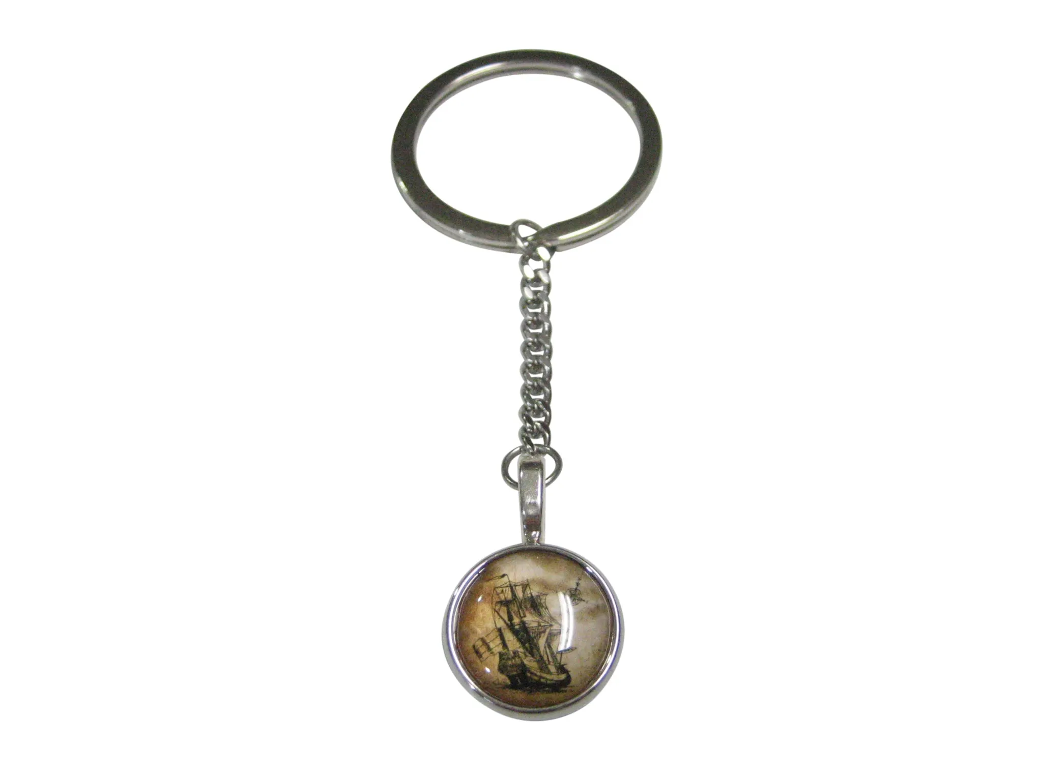 Nautical Old Ship Circular Pendant Keychain