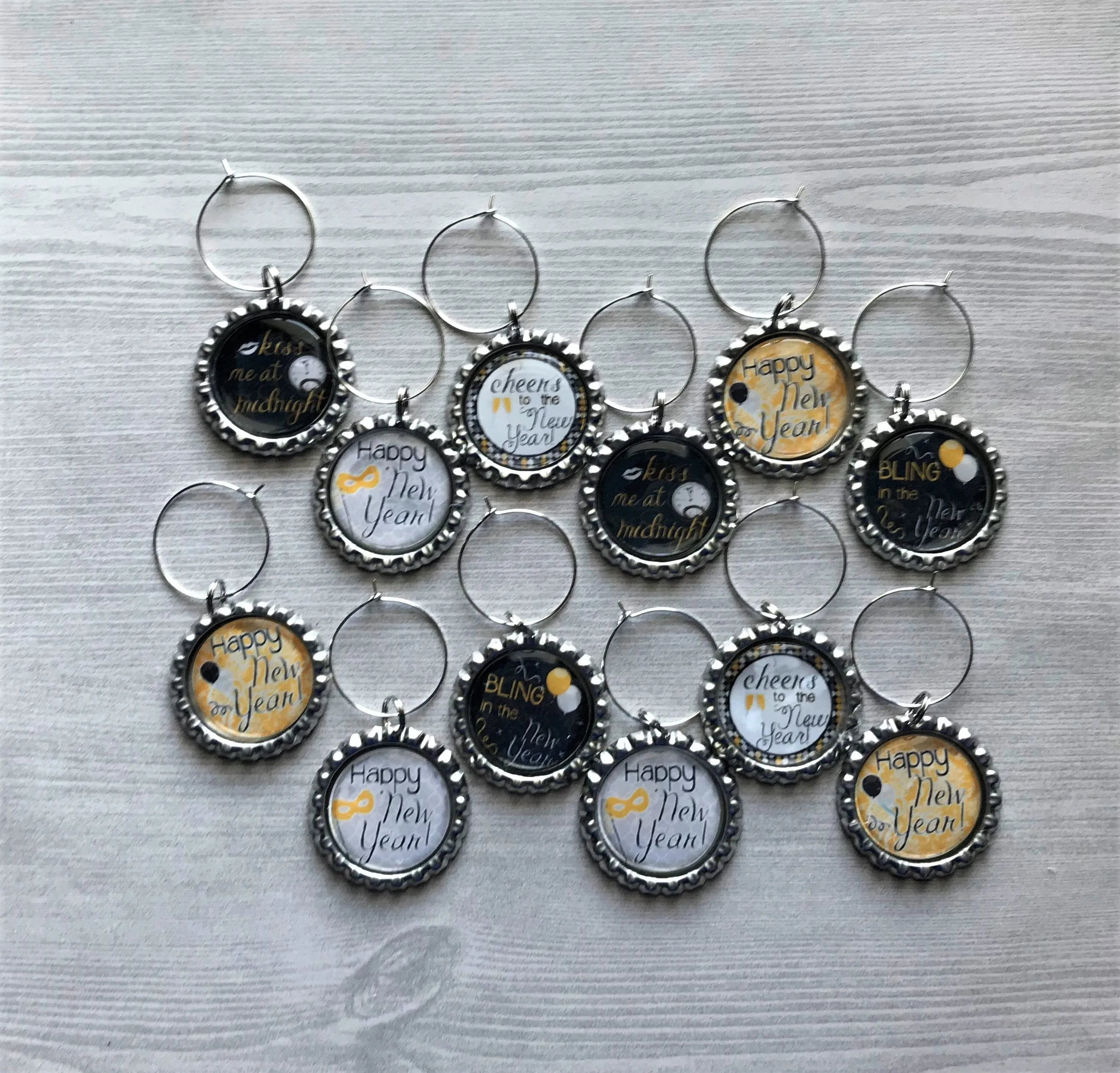 New Years Wine Charms, Set of 12