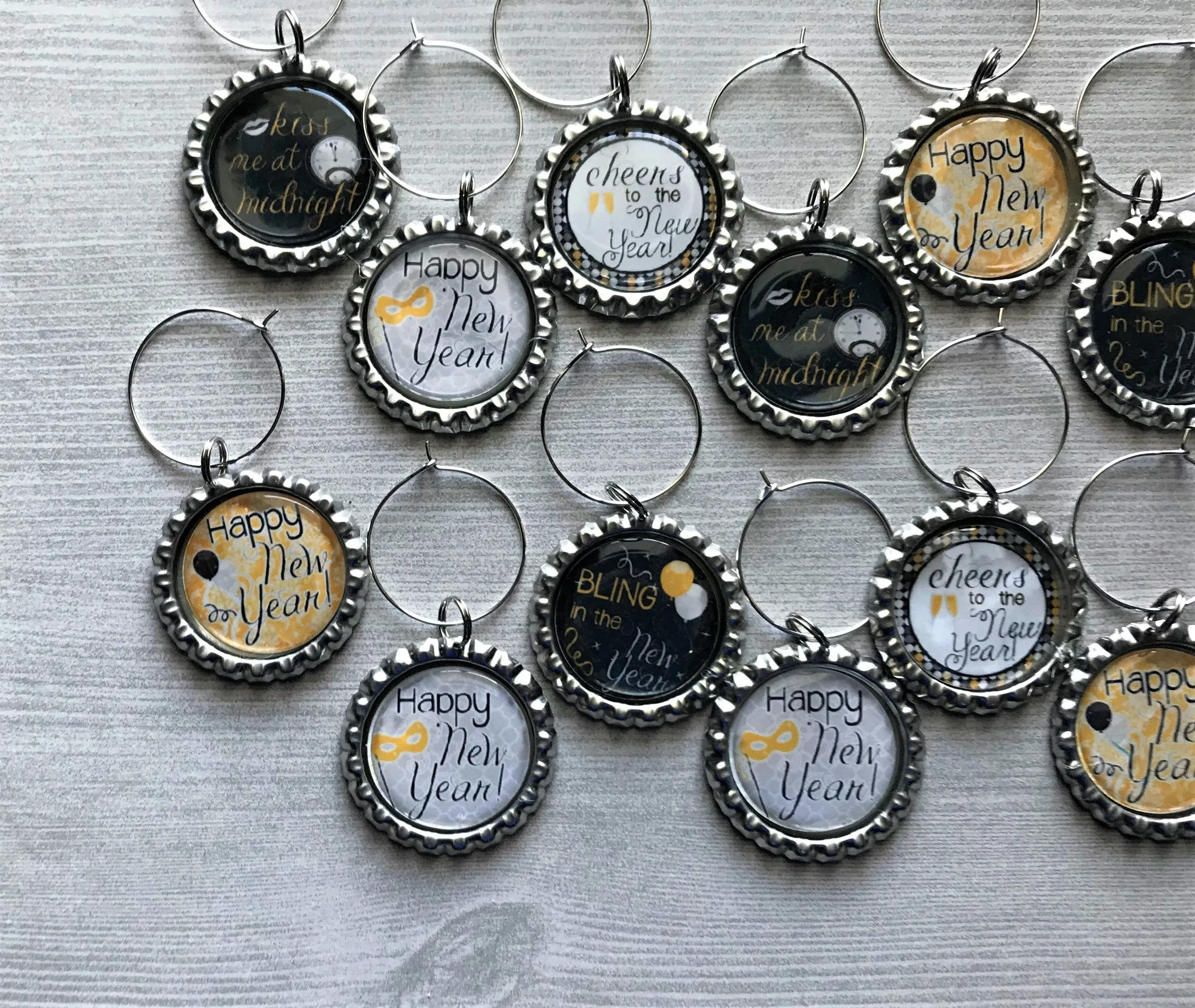 New Years Wine Charms, Set of 12