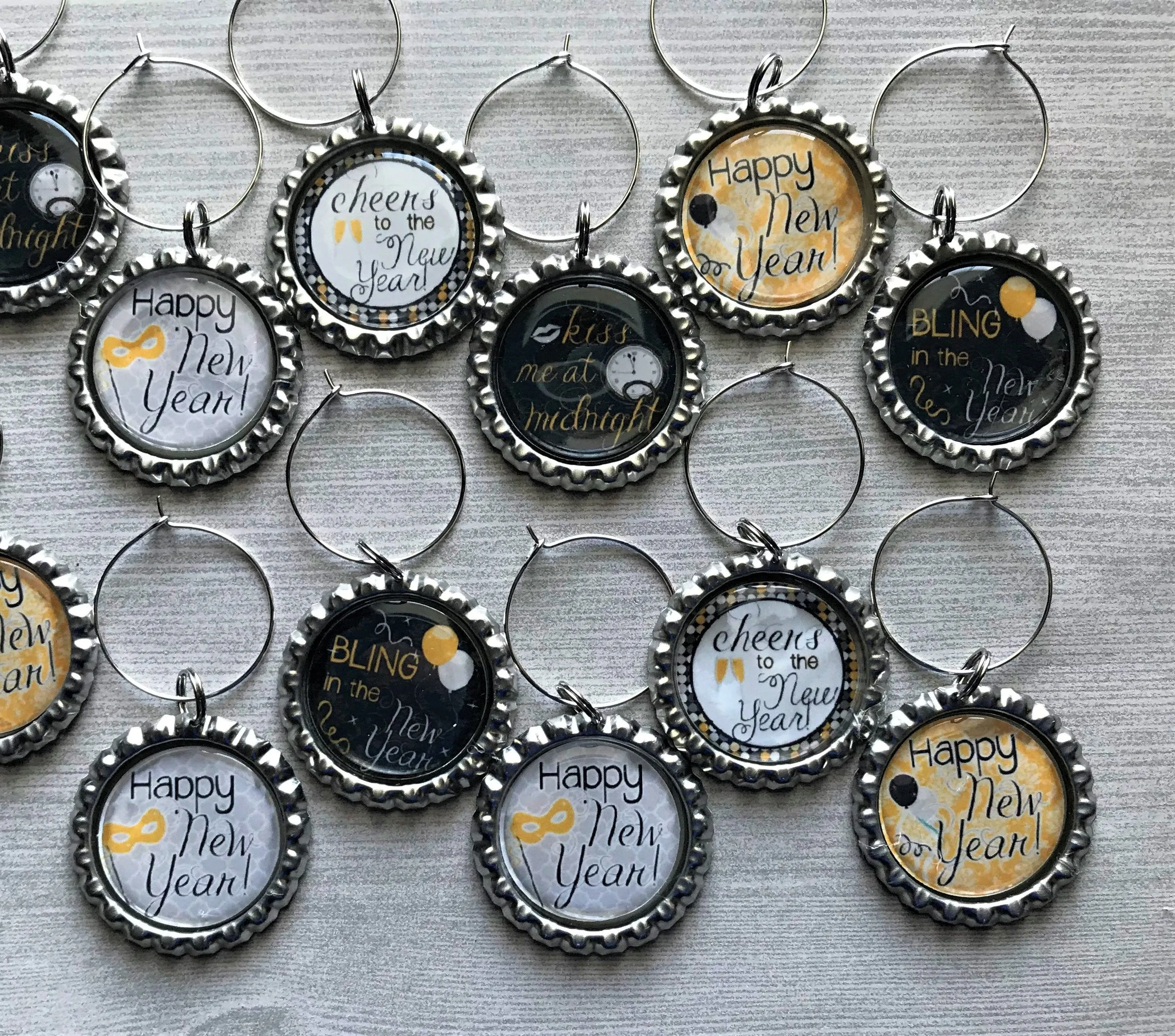 New Years Wine Charms, Set of 12