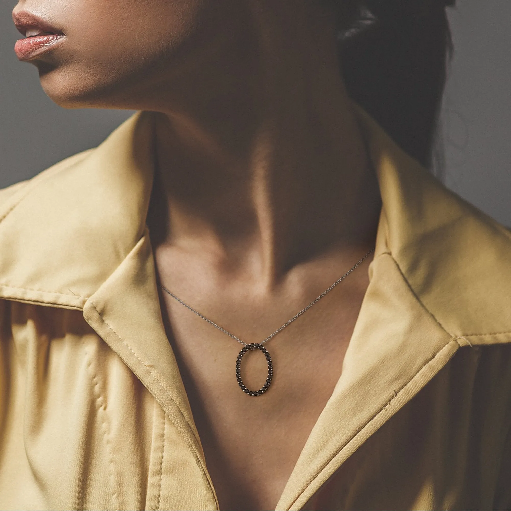 Nova Natural Black Diamond Alternative Pendant with a White Necklace