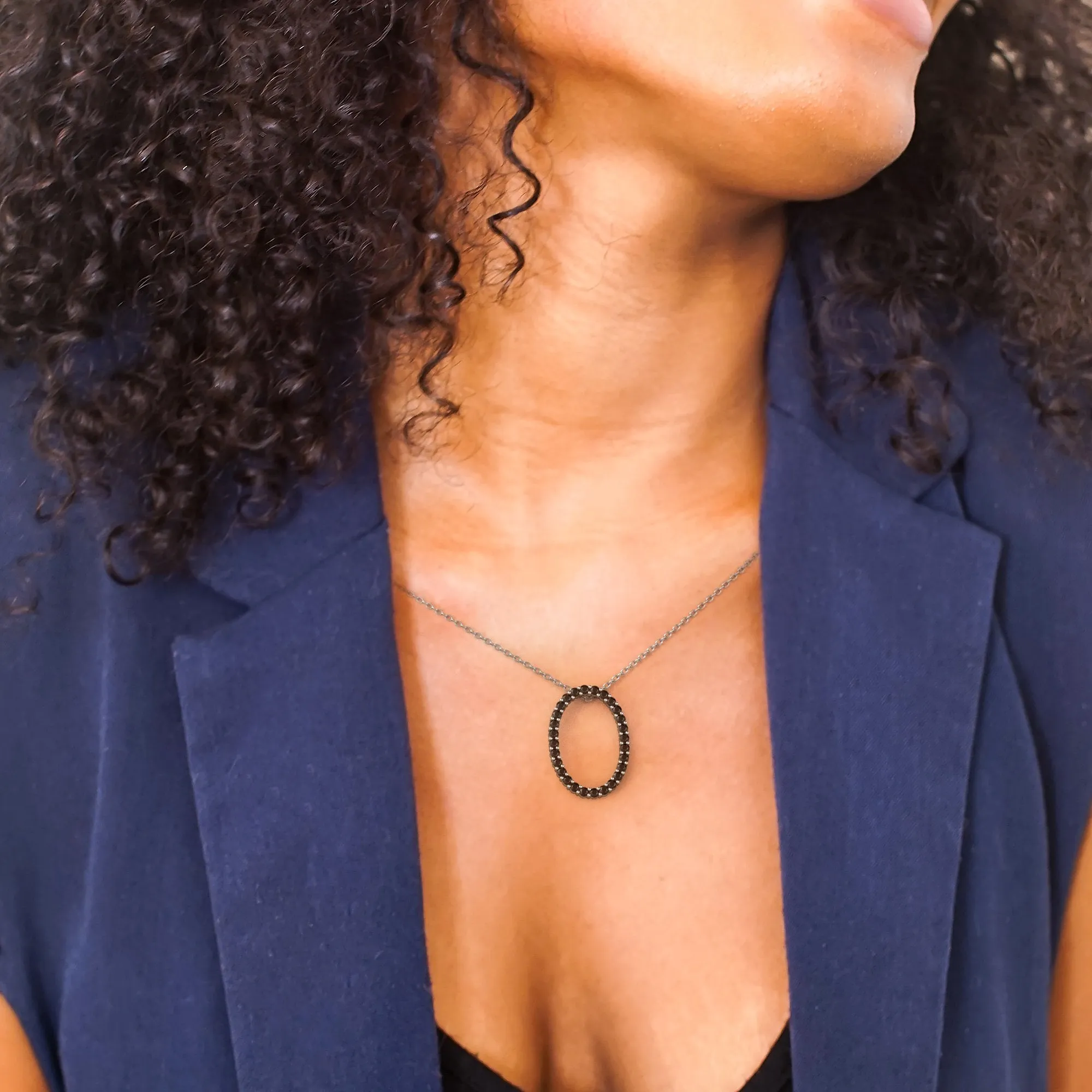 Nova Natural Black Diamond Alternative Pendant with a White Necklace