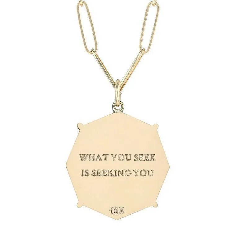 Octagon "Seek" Pendant with Center Pear and Pave Diamond Border