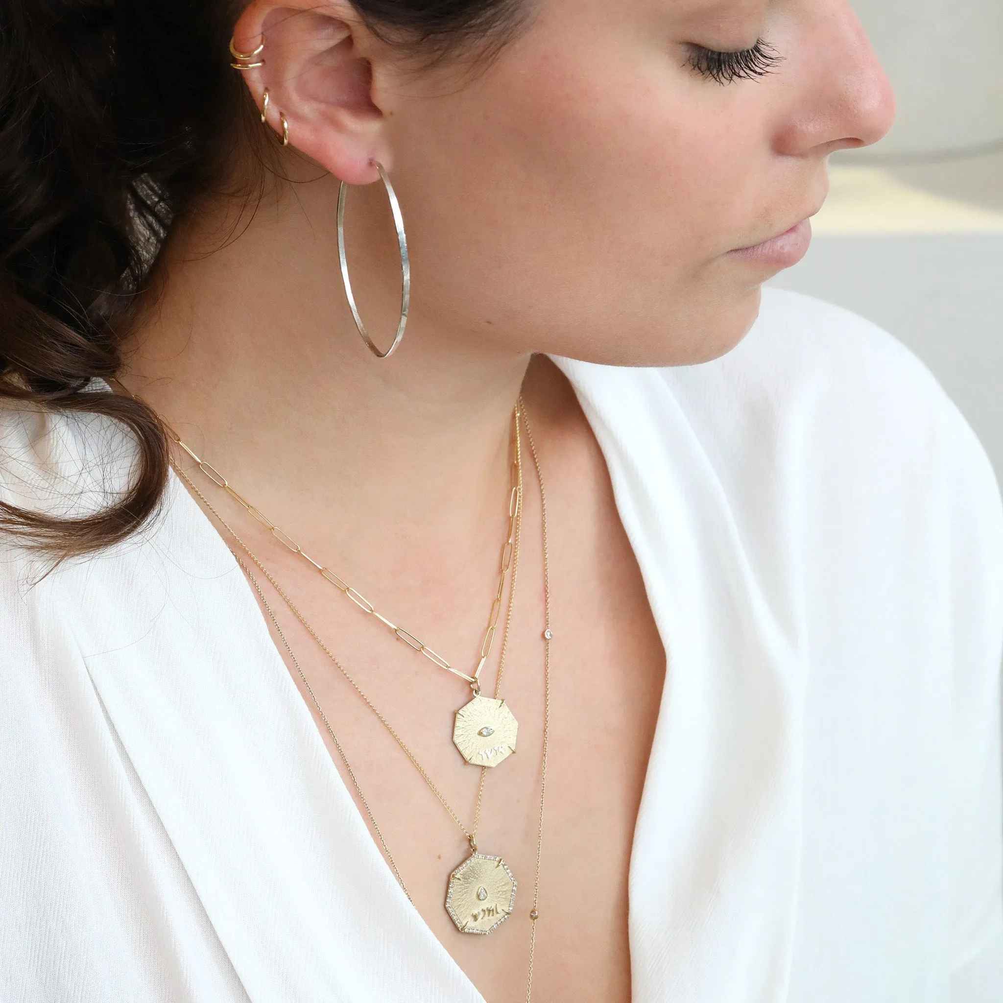 Octagon "Seek" Pendant with Center Pear and Pave Diamond Border
