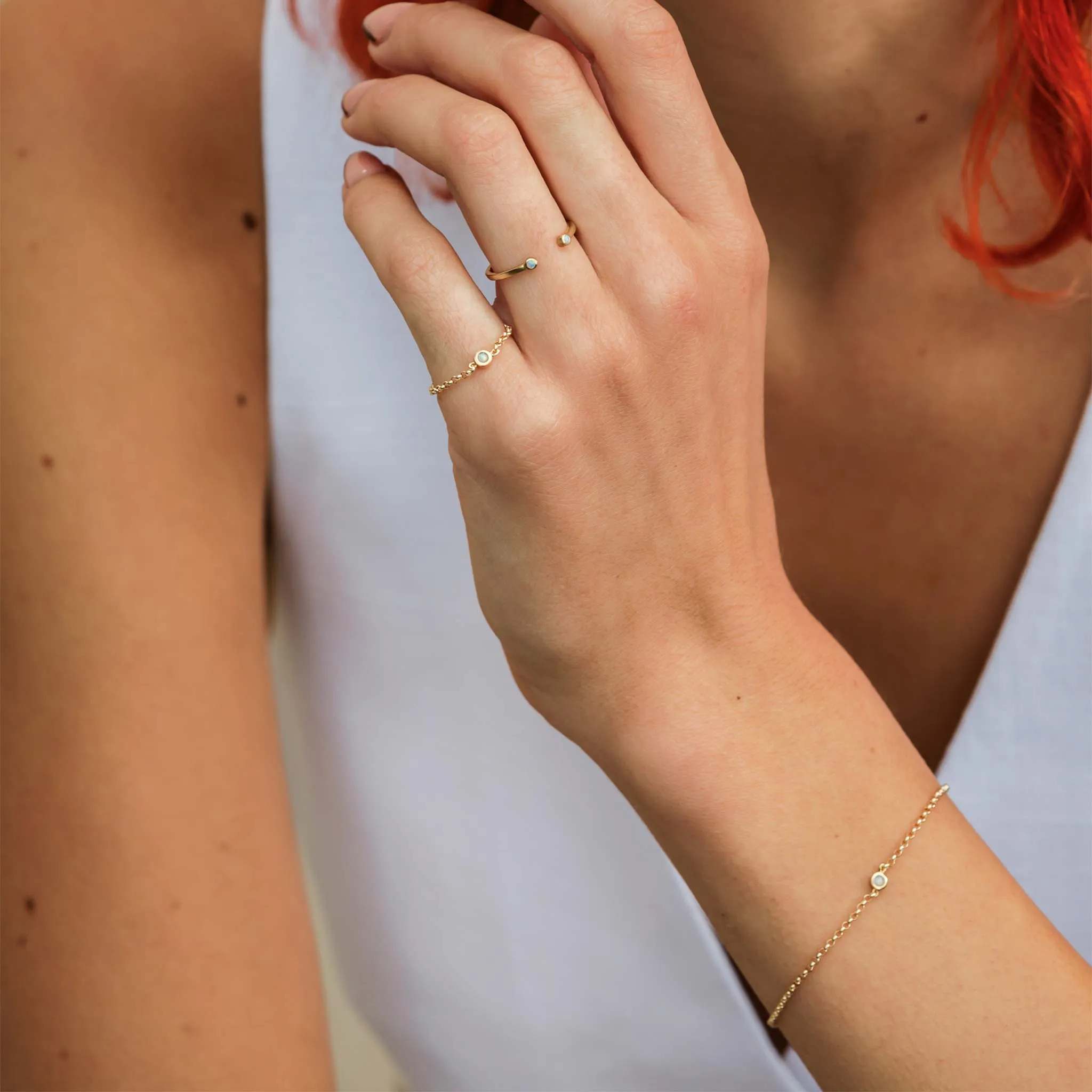 October Opal Birthstone Chain Link Ring