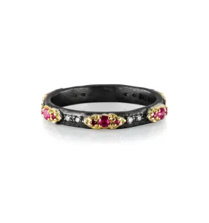 Old World Stack Band with Mini Scroll Stations in Rubies