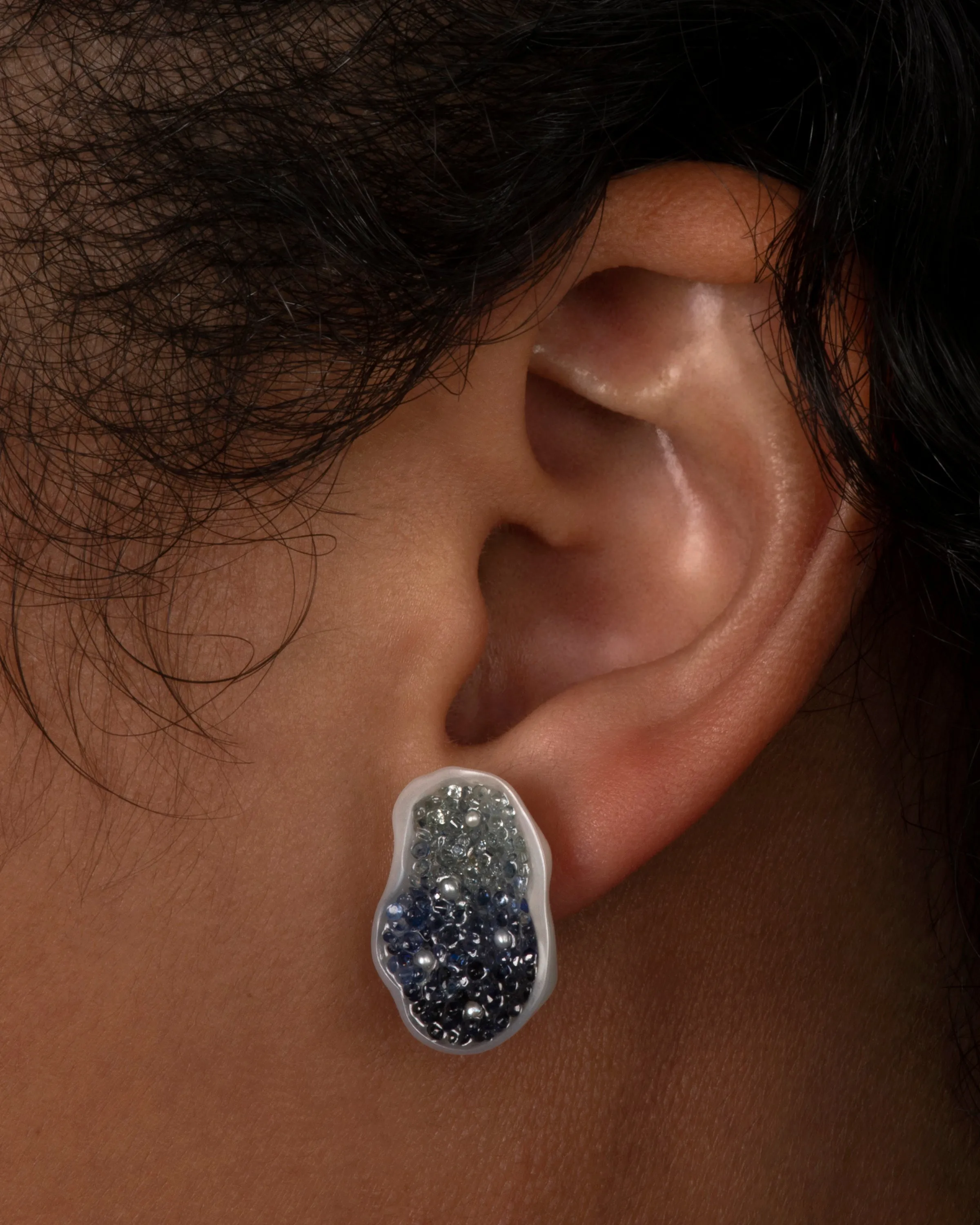 Ombré Sapphire Pearl Geode Earrings