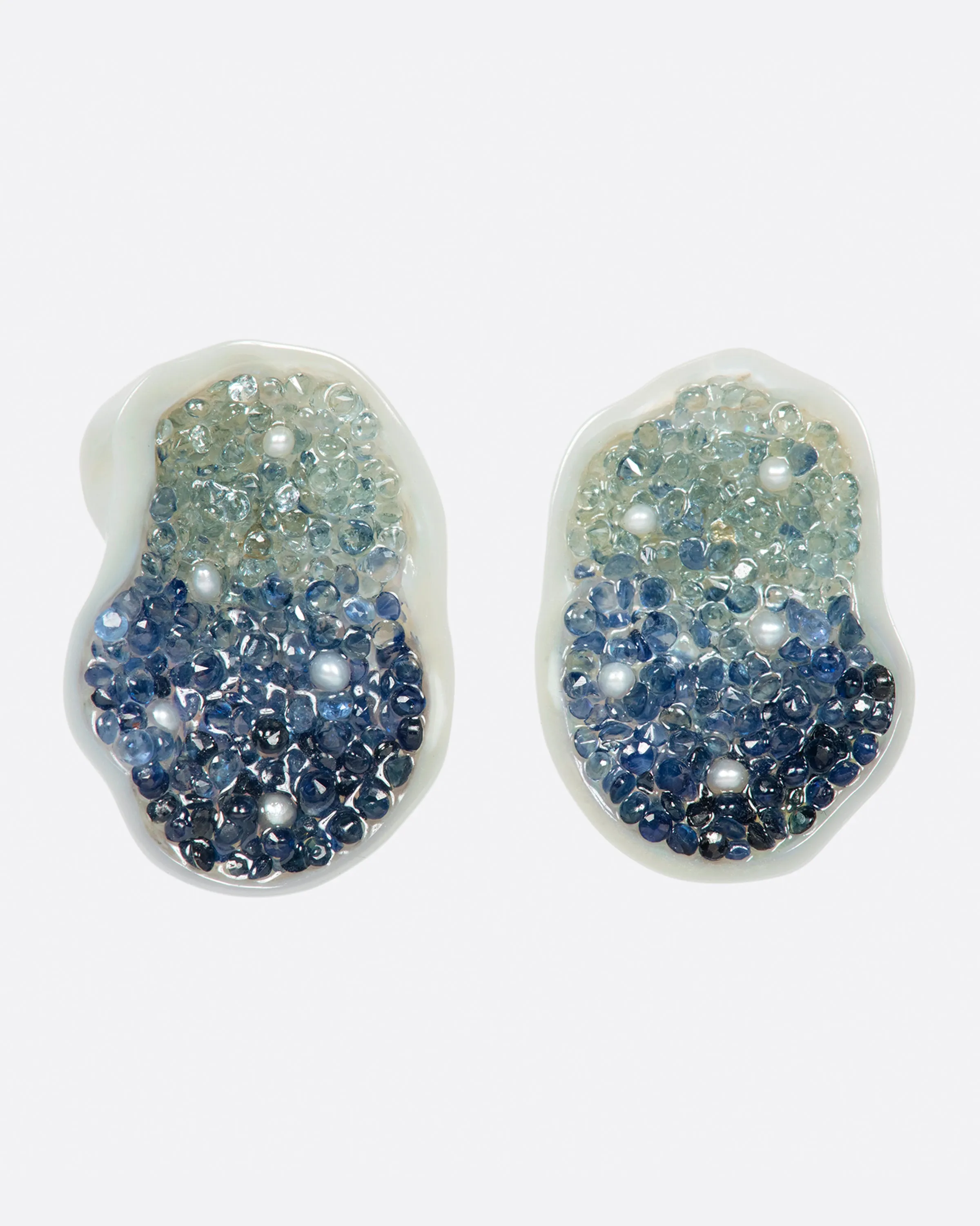 Ombré Sapphire Pearl Geode Earrings