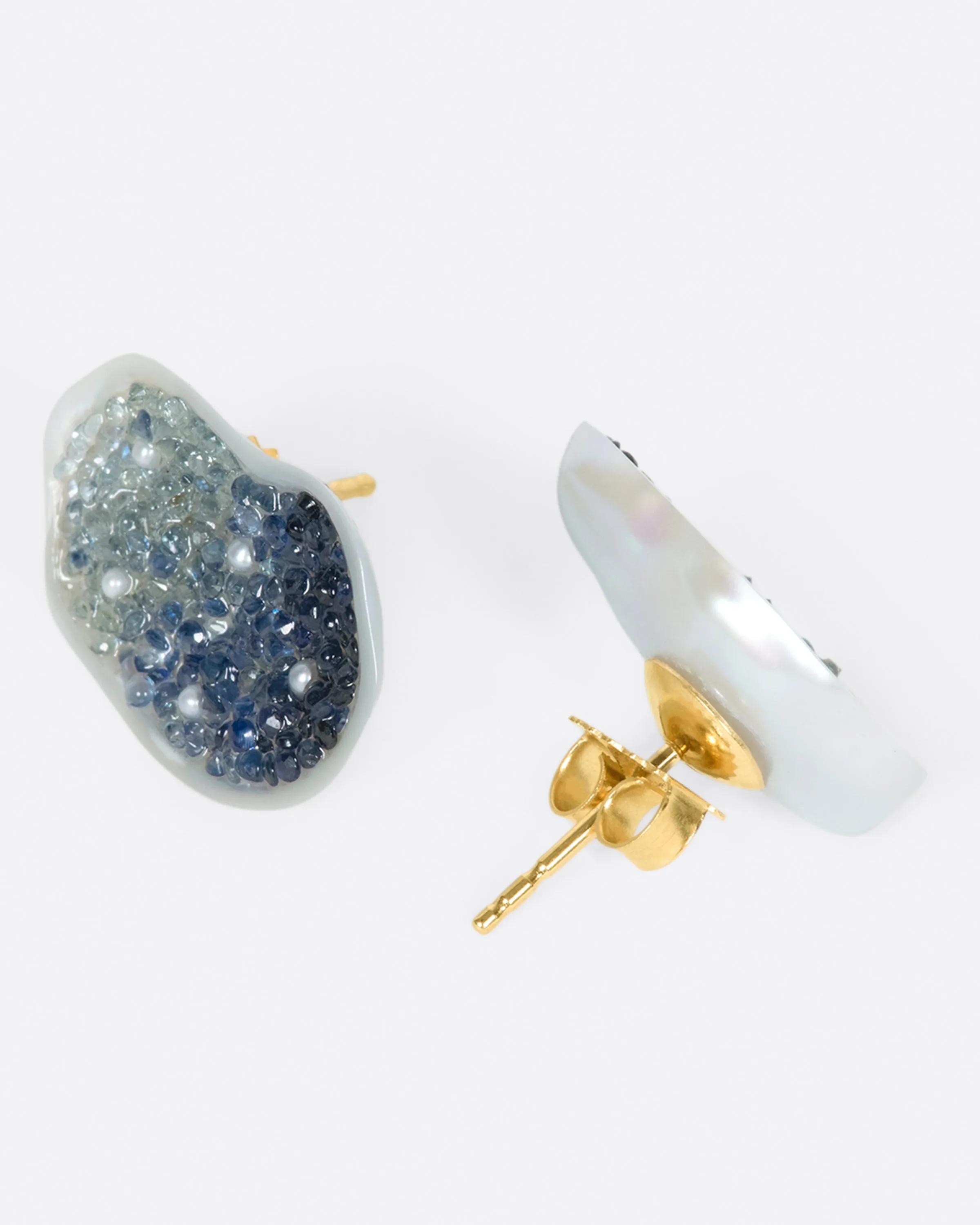 Ombré Sapphire Pearl Geode Earrings