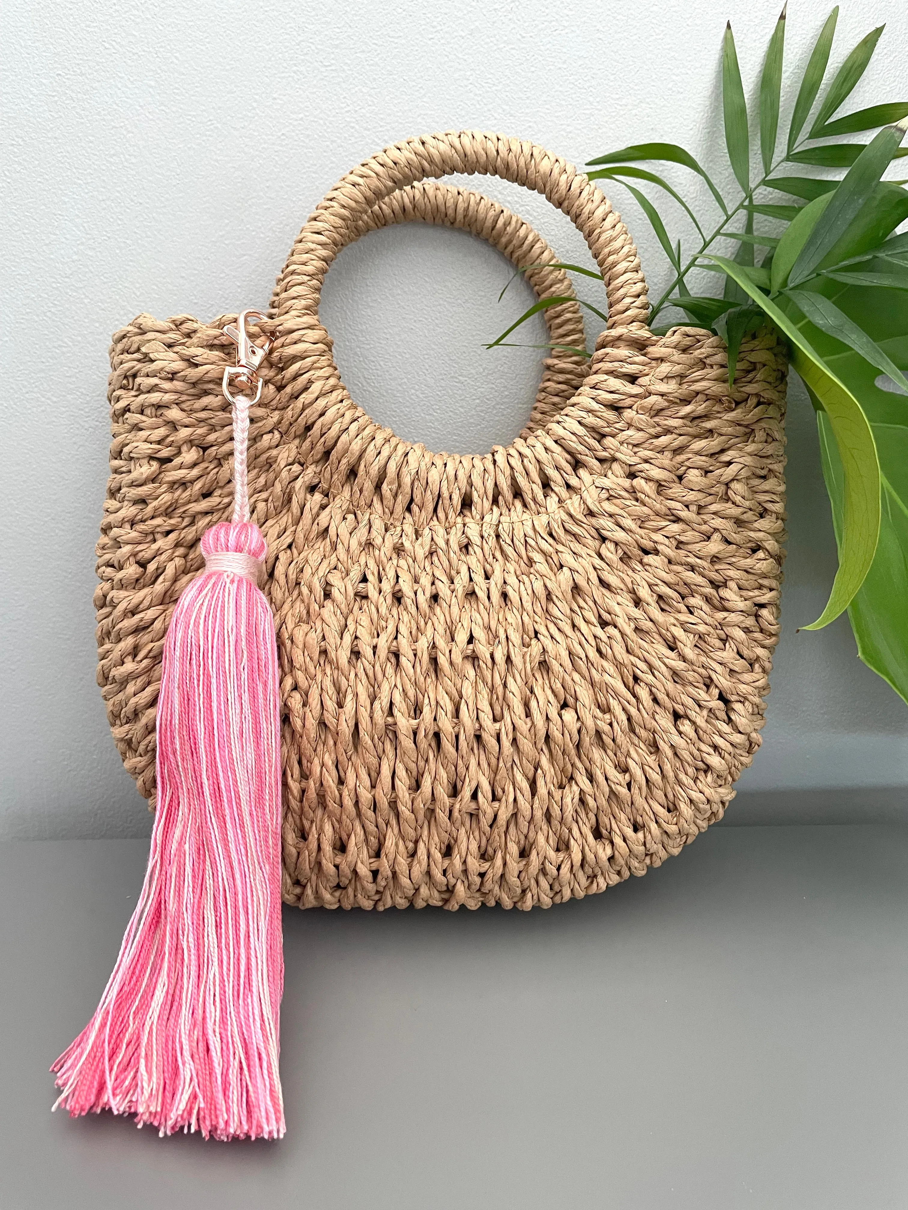 Ombre Pink Large Cotton Tassel Keyring with Rose Gold Lobster Clasp