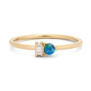 Opal & Diamond Baguette Ring