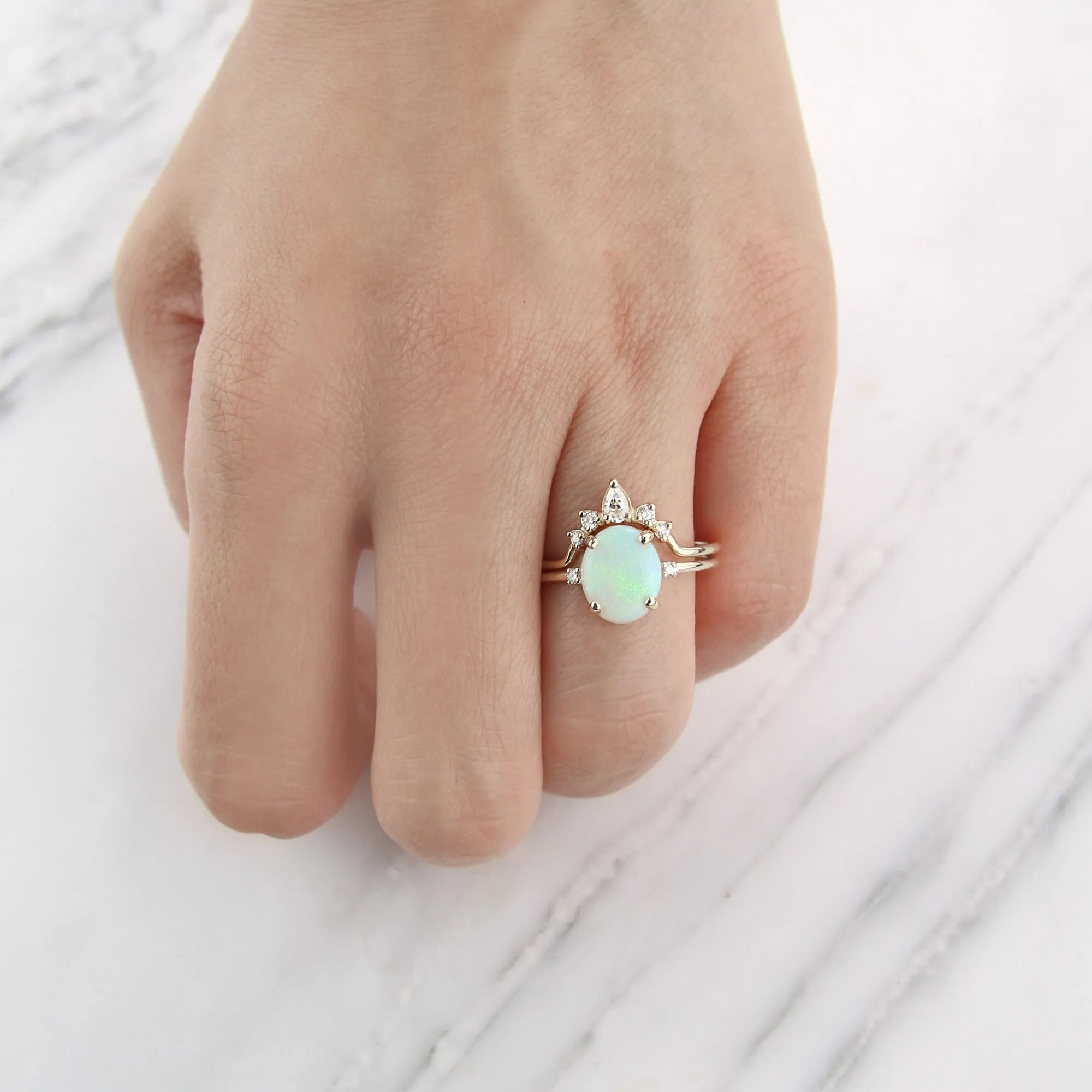 Opal Diamond Wedding Ring Set