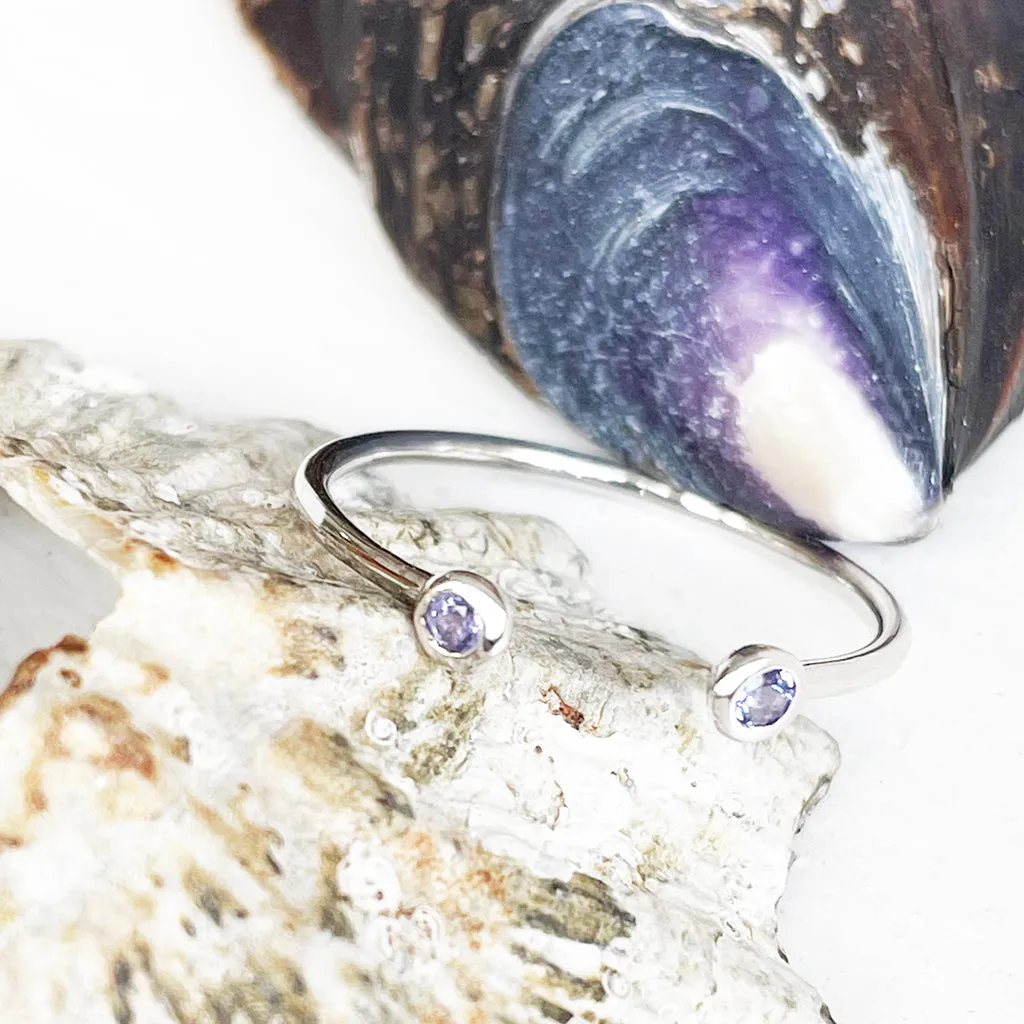 Open White Gold Double Bezel 2mm Tanzanite Stacking Ring