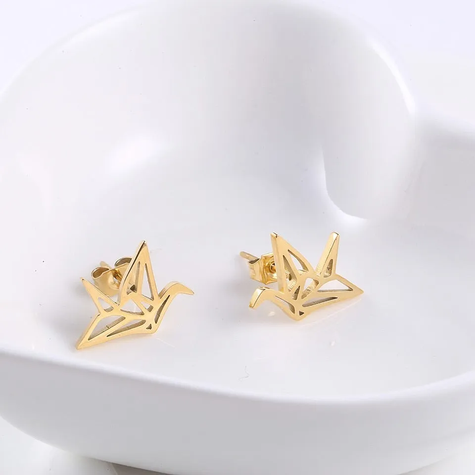 Origami Bird Stud Earrings