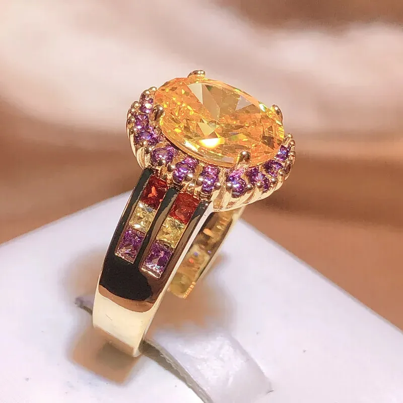 Oval Citrine Gemstone Ring for Women Fine Jewelry Party