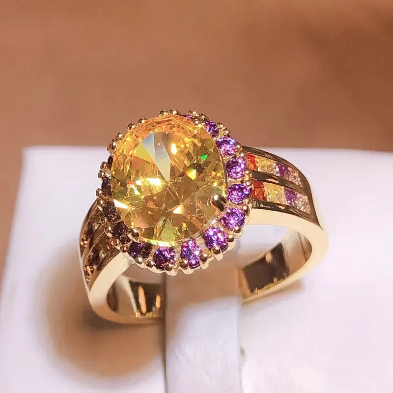 Oval Citrine Gemstone Ring for Women Fine Jewelry Party