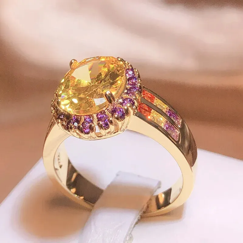 Oval Citrine Gemstone Ring for Women Fine Jewelry Party