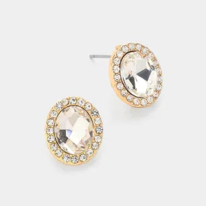 Oval Clear Stone Small Stud Earrings on Gold  | Interview Earrings |  613616