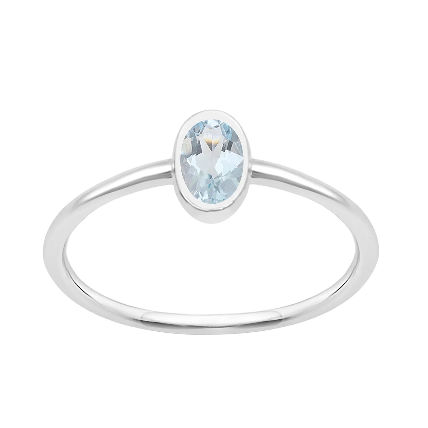 Oval Cut 5X3MM Bezel Set Aquamarine 925 Sterling Silver Women Stacking Ring
