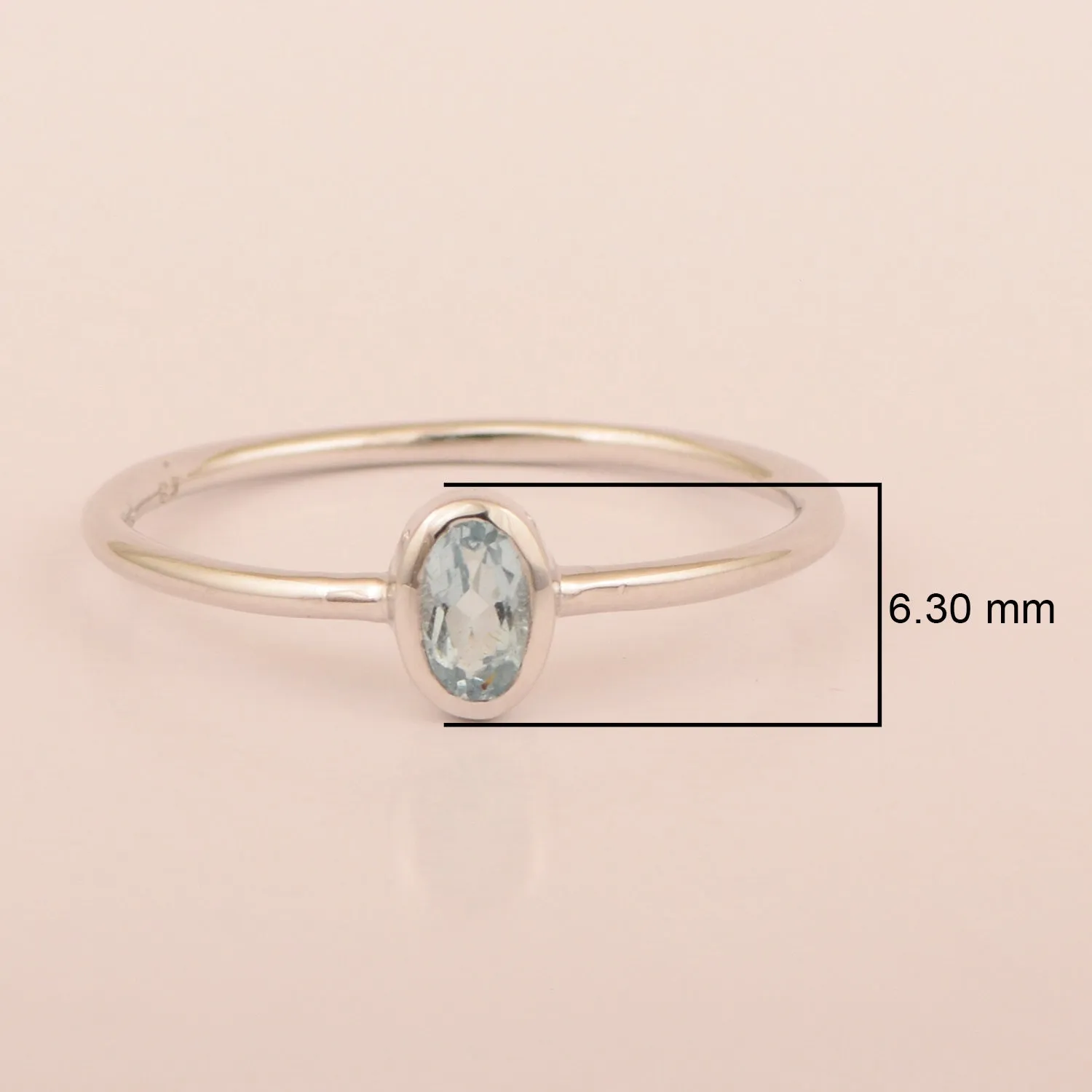 Oval Cut 5X3MM Bezel Set Aquamarine 925 Sterling Silver Women Stacking Ring