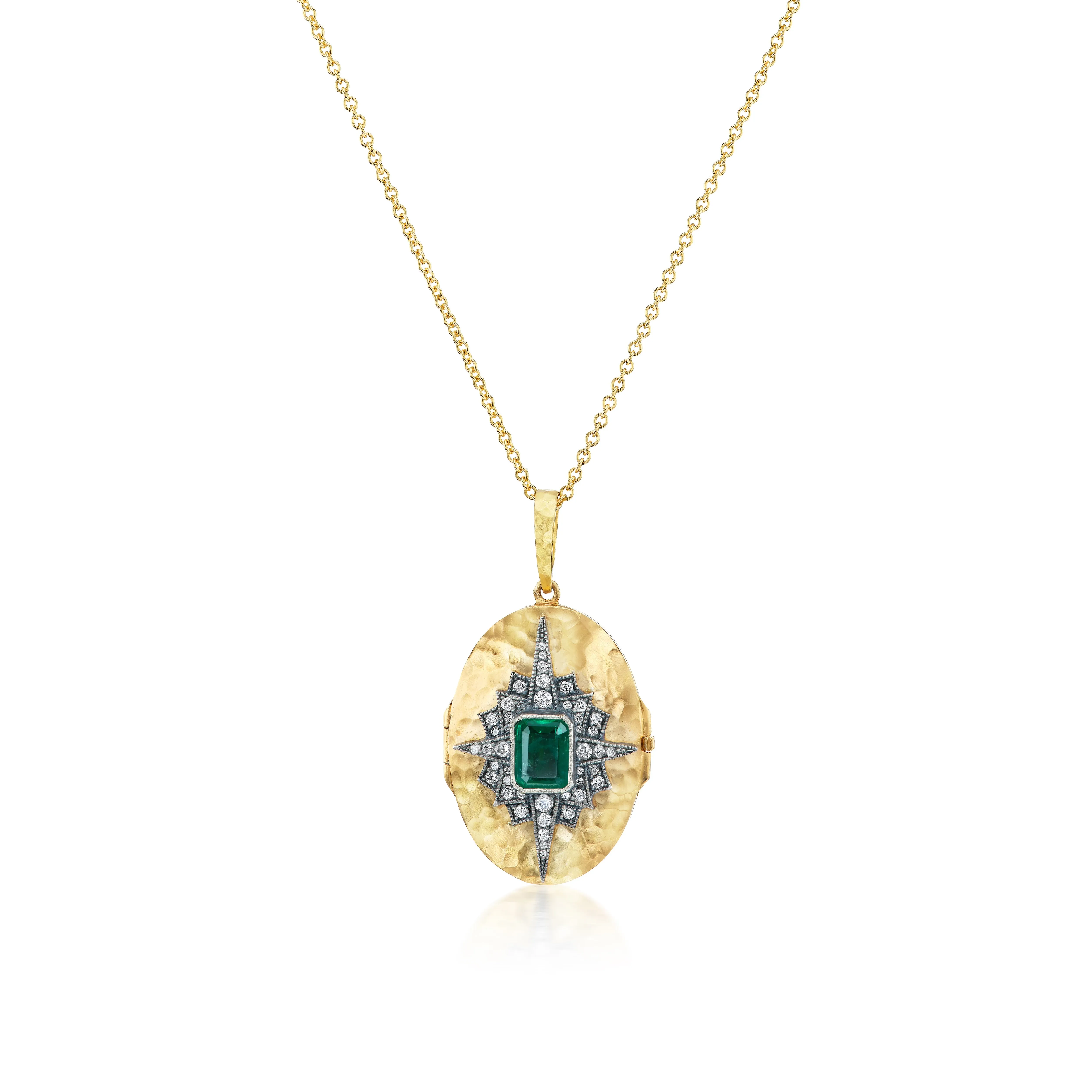 Oval Emerald Starburst Locket